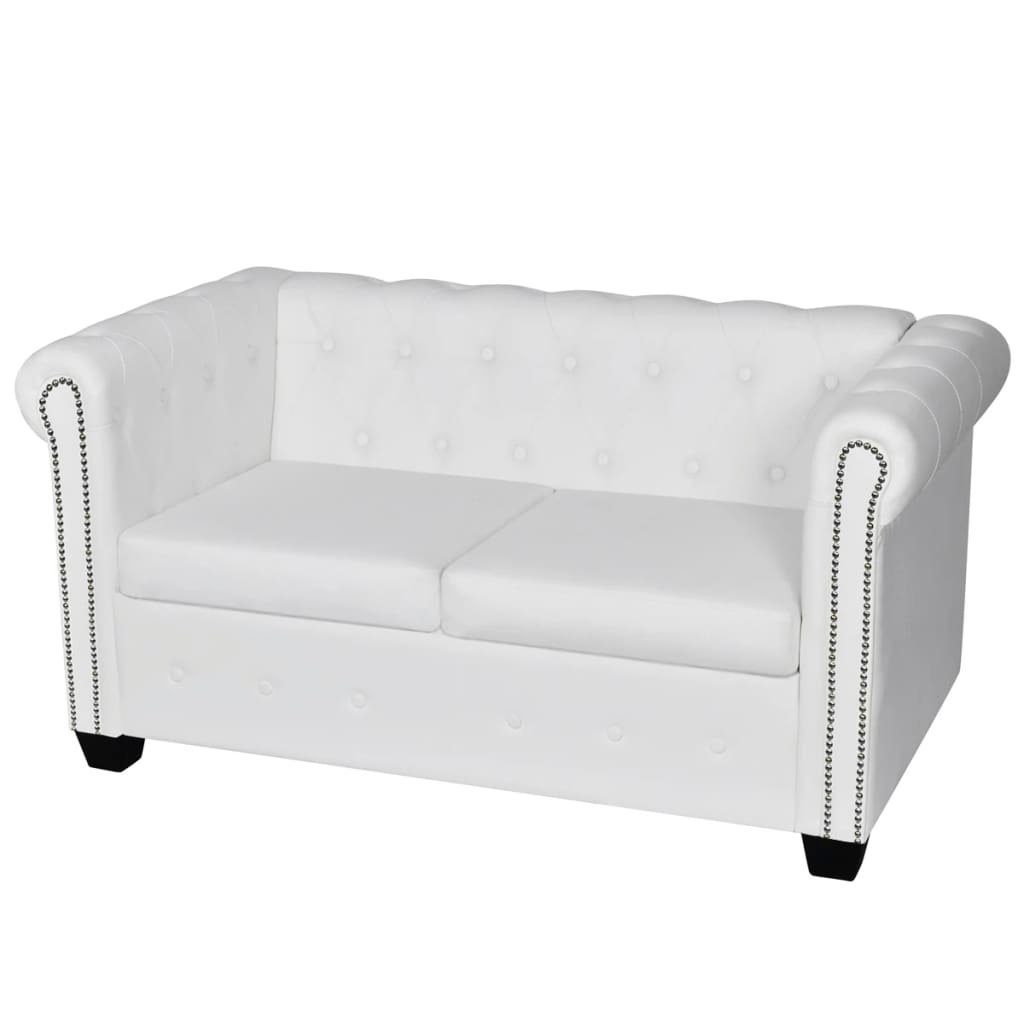 vidaXL Sofa Chesterfield-Sofa 2-Sitzer Kunstleder Weiß