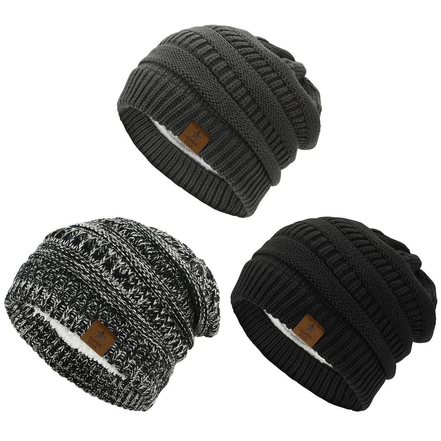 LuxusKollektion Strickmütze Mütze Damen Winter Strickbeanie gefüttert 3er Set