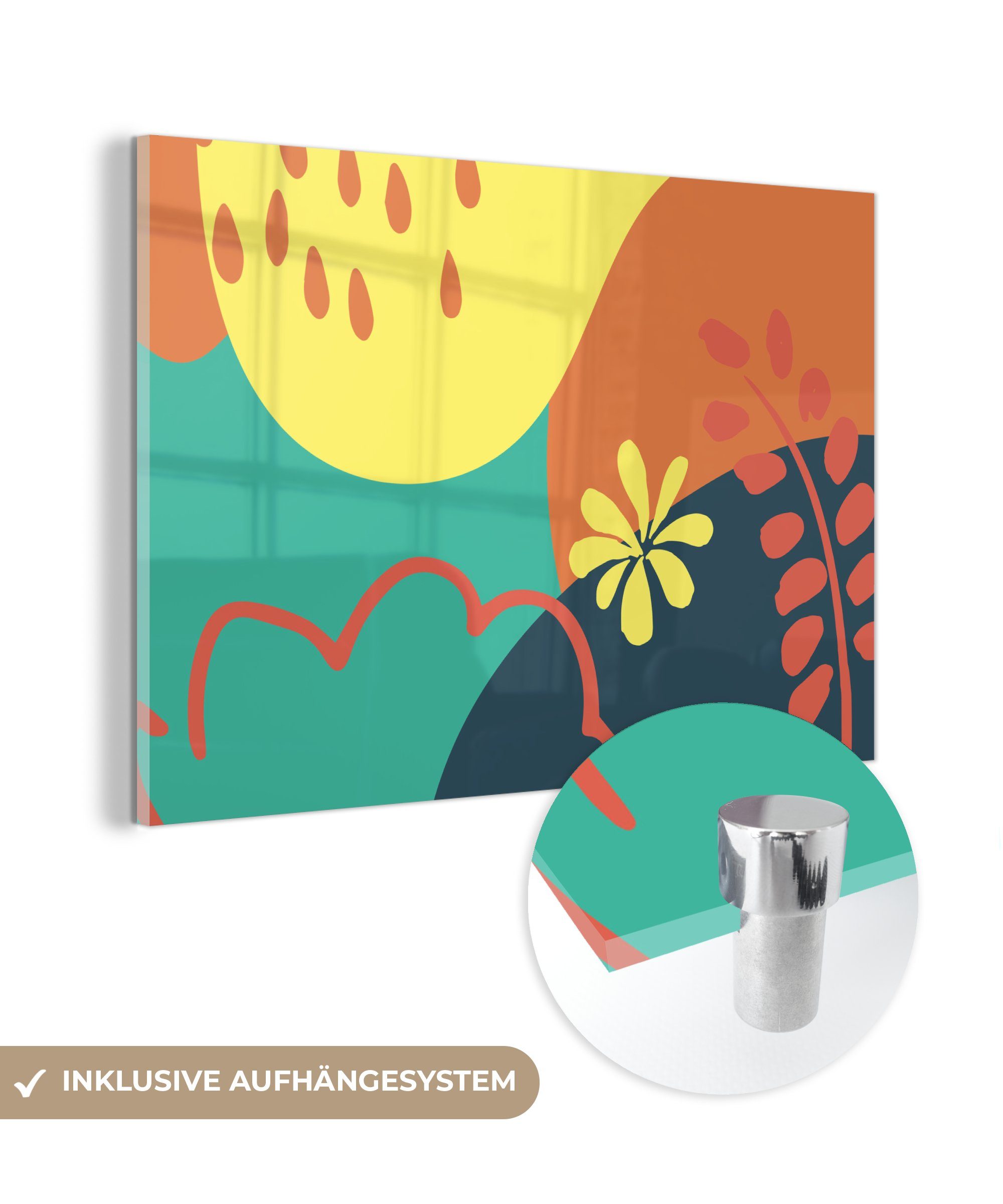 MuchoWow Acrylglasbild Sommer - & St), Blätter, Schlafzimmer (1 Flecken Acrylglasbilder Wohnzimmer 