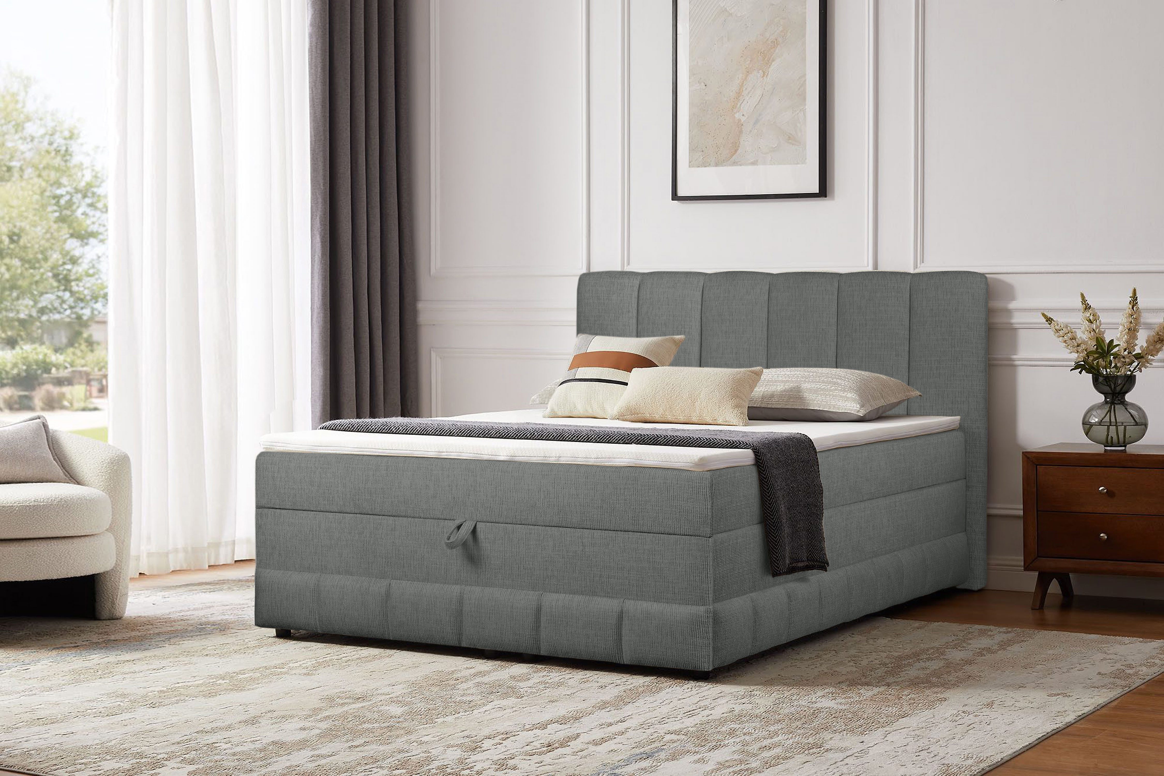 OTTO home Boxbett Likely inkl. Bettkasten, Liegefläche 180x200 cm, in Boxspring-Optik, inkl. Topper & Aufbauvideo, erhältlich in verschiedenen Farben