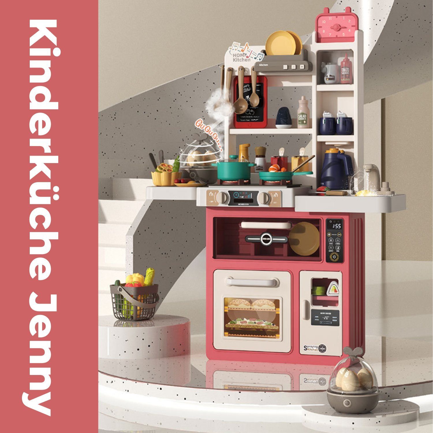 Coemo Spielküche JENNY Kunststoff, Rosa Kinderküche Herd mit Licht, Sound u günstig online kaufen