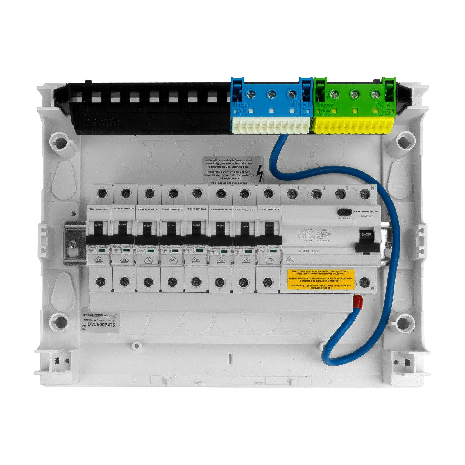 Doktorvolt Verteilerbox Sicherungskasten Aufputz Verteilerkasten 8xMCB 1xRCCB VDE 245x305x96,5