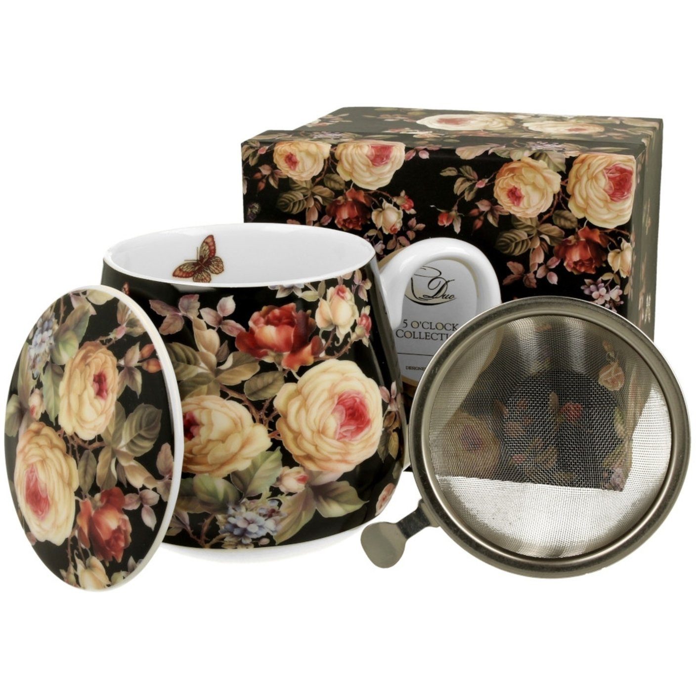 ABYstyle Tasse Duo Tasse vintage Blumen Warda schwarz 430 ml mit Teesieb, Fan Tasse