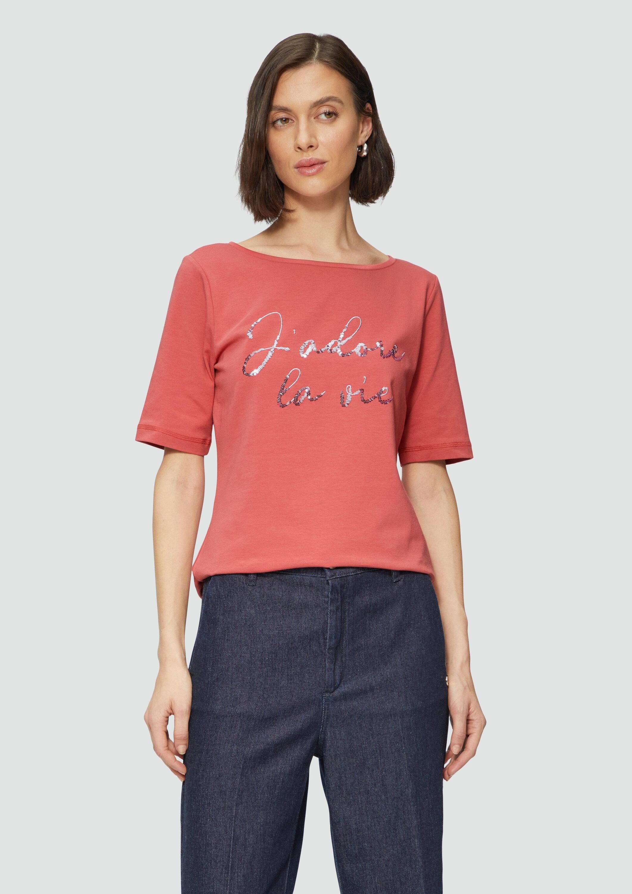 s.Oliver Kurzarmshirt T-Shirt T-Shirt aus Baumwollmix mit Pailletten-Schrif günstig online kaufen