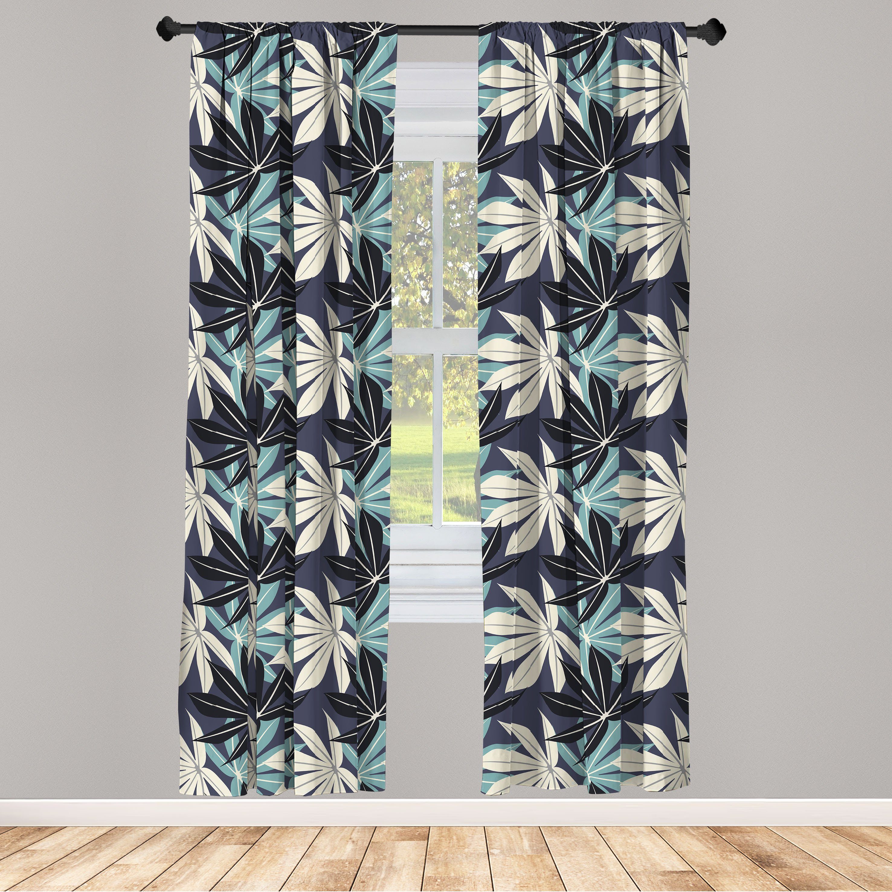 Gardine Vorhang für Wohnzimmer Abakuhaus, Zipfel Dekor, Botanisch Blatt- Microfaser, Schlafzimmer tropischer
