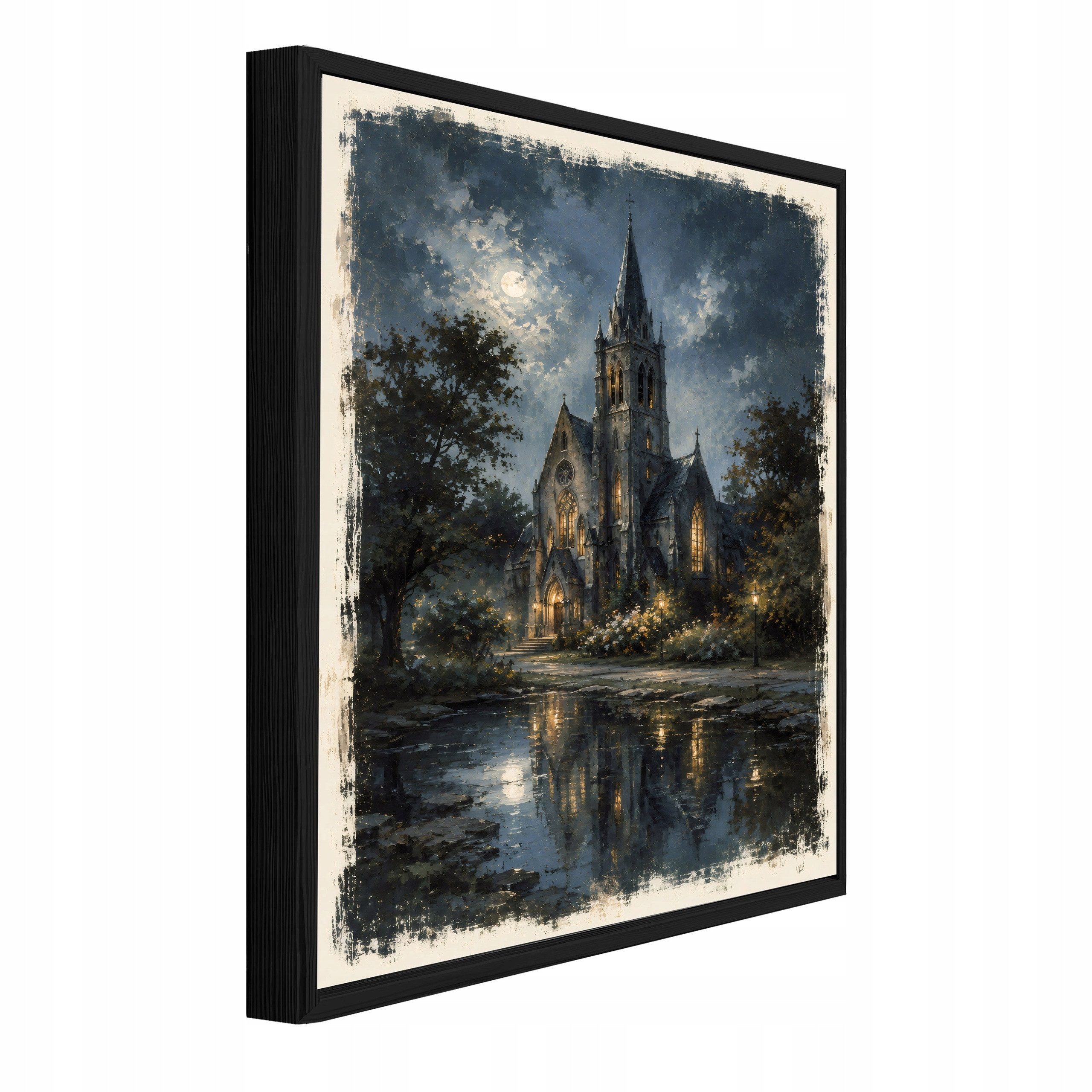 Wallarena Leinwandbild Kathedrale Nacht Architektur Blau Bilder Wohnzimmer Wandbild, Kathedrale (Leinwandbild, 1 St), Leinwand Bilder mit Rahmen Wohnzimmer Schlafzimmer Wandbild 30x40 cm