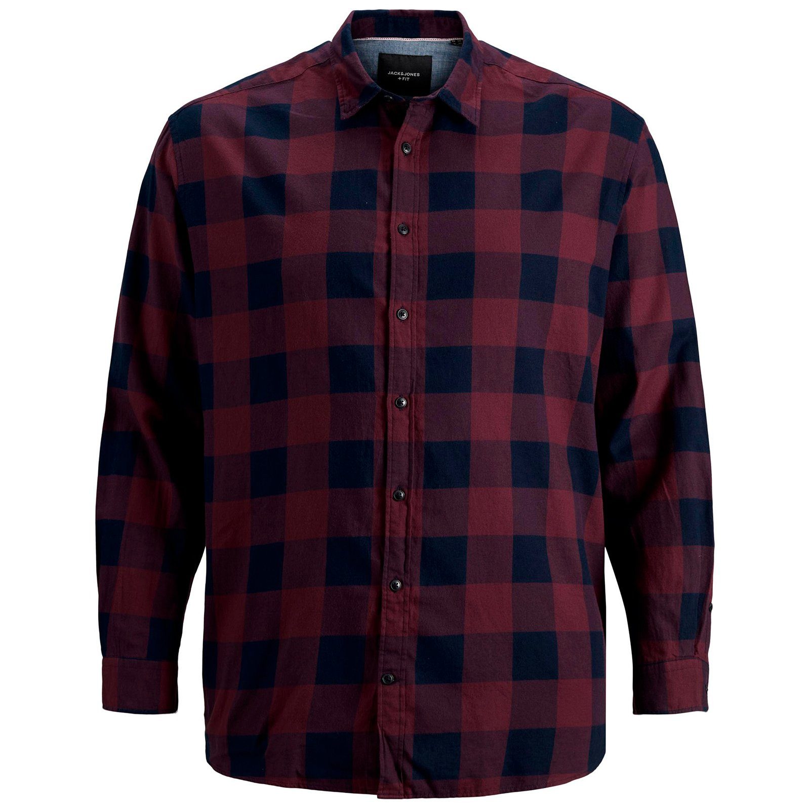 Langarmhemd Jack&Jones Langarmhemd Übergröße weinrot-navy kariert