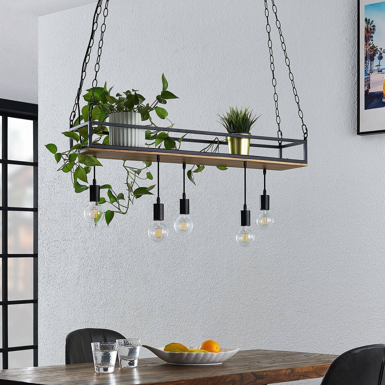 Lindby Hängeleuchte Kirista, Metall, Schwarz IP20, 5 x 15 W LED