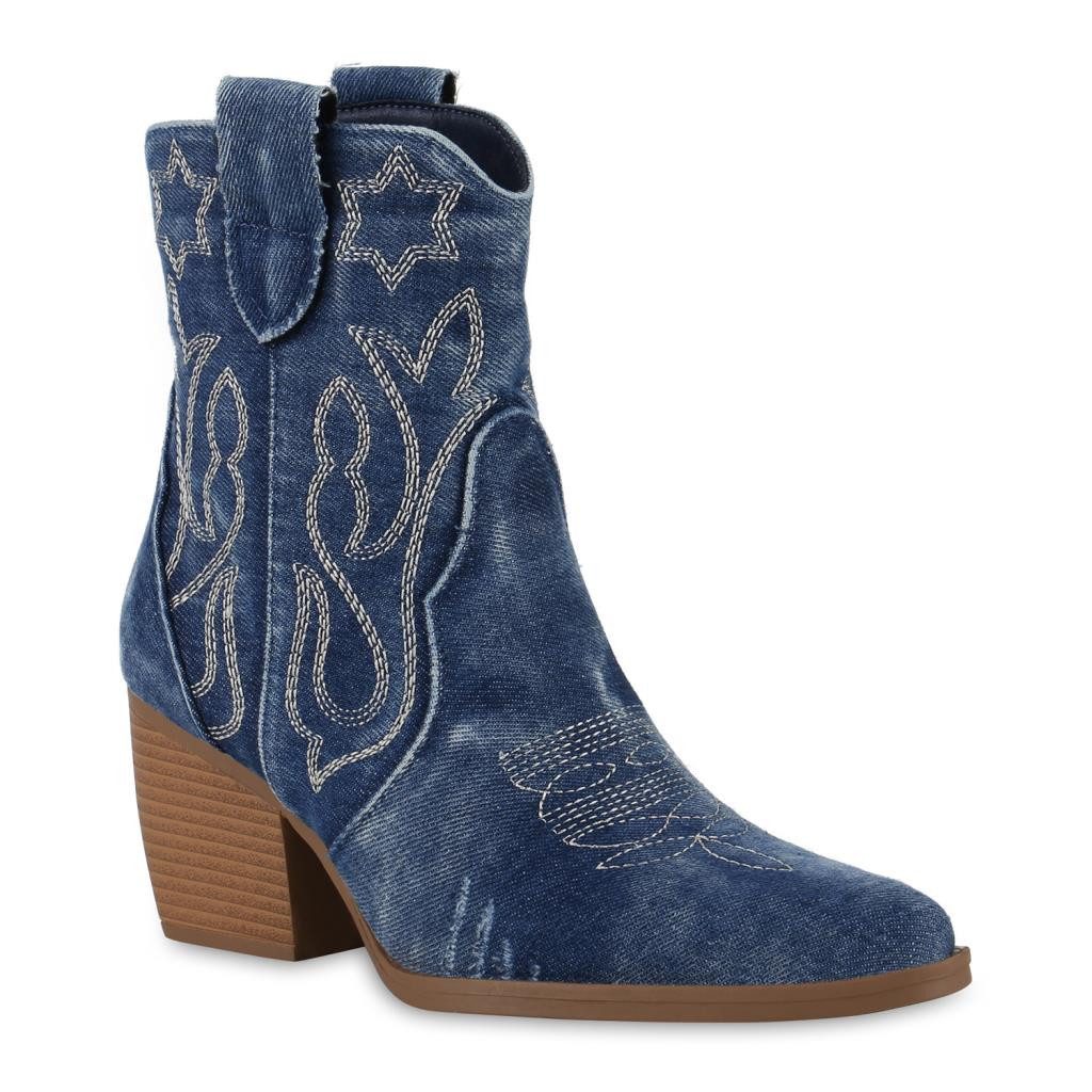 VAN HILL 840977 Cowboy Boots Damen Cowboy Boots Сапогиetten Spitze Denim Stickereien