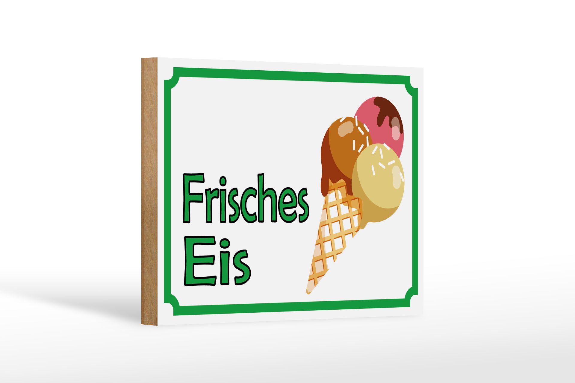 Holzbild Hinweis 18x12 cm frisches Eis Verkauf