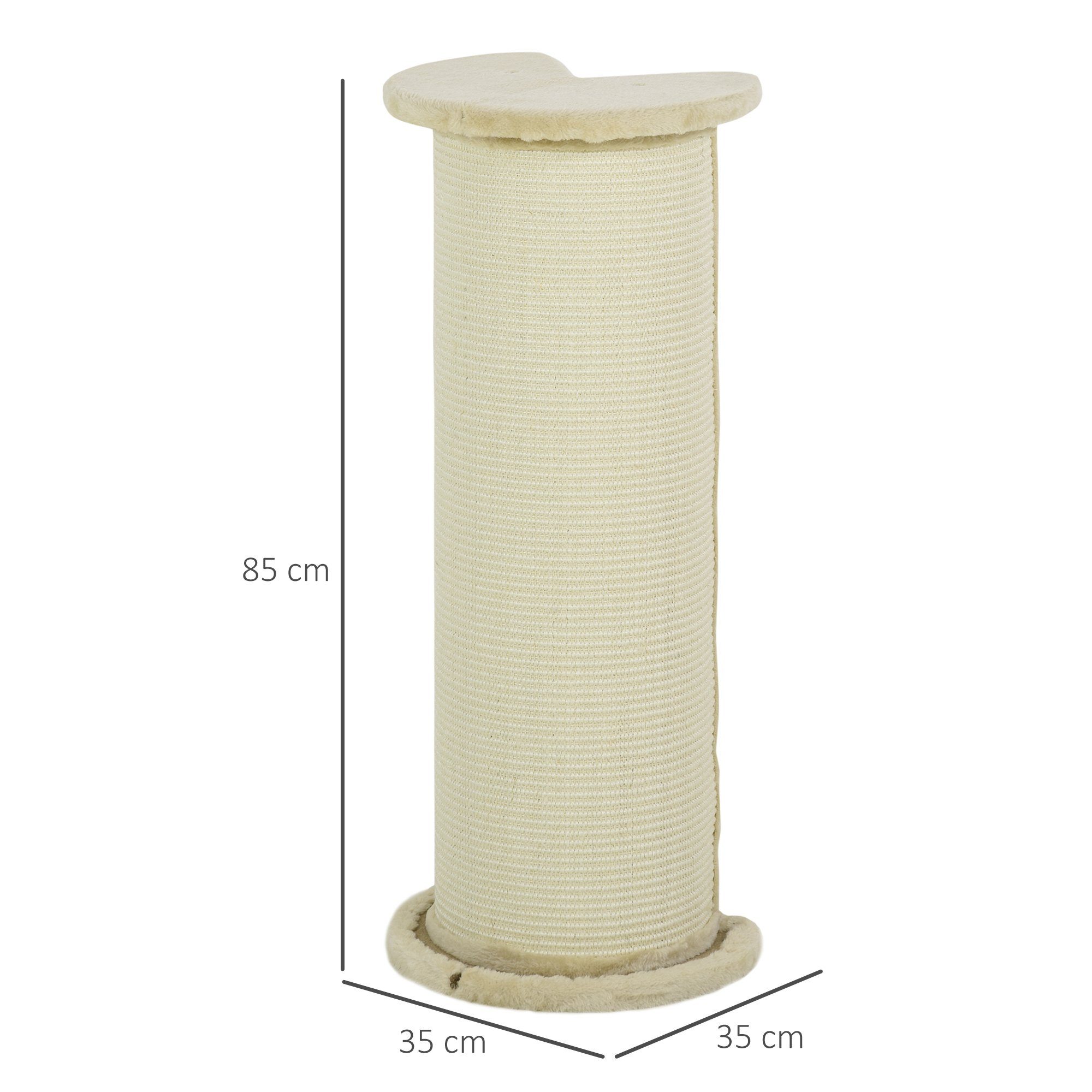 PawHut Kratzbaum Kratzbrett Eckdesign platzsparend Kippschutz, Plüsch, Cremeweiß, 35L x 35B x 85H cm