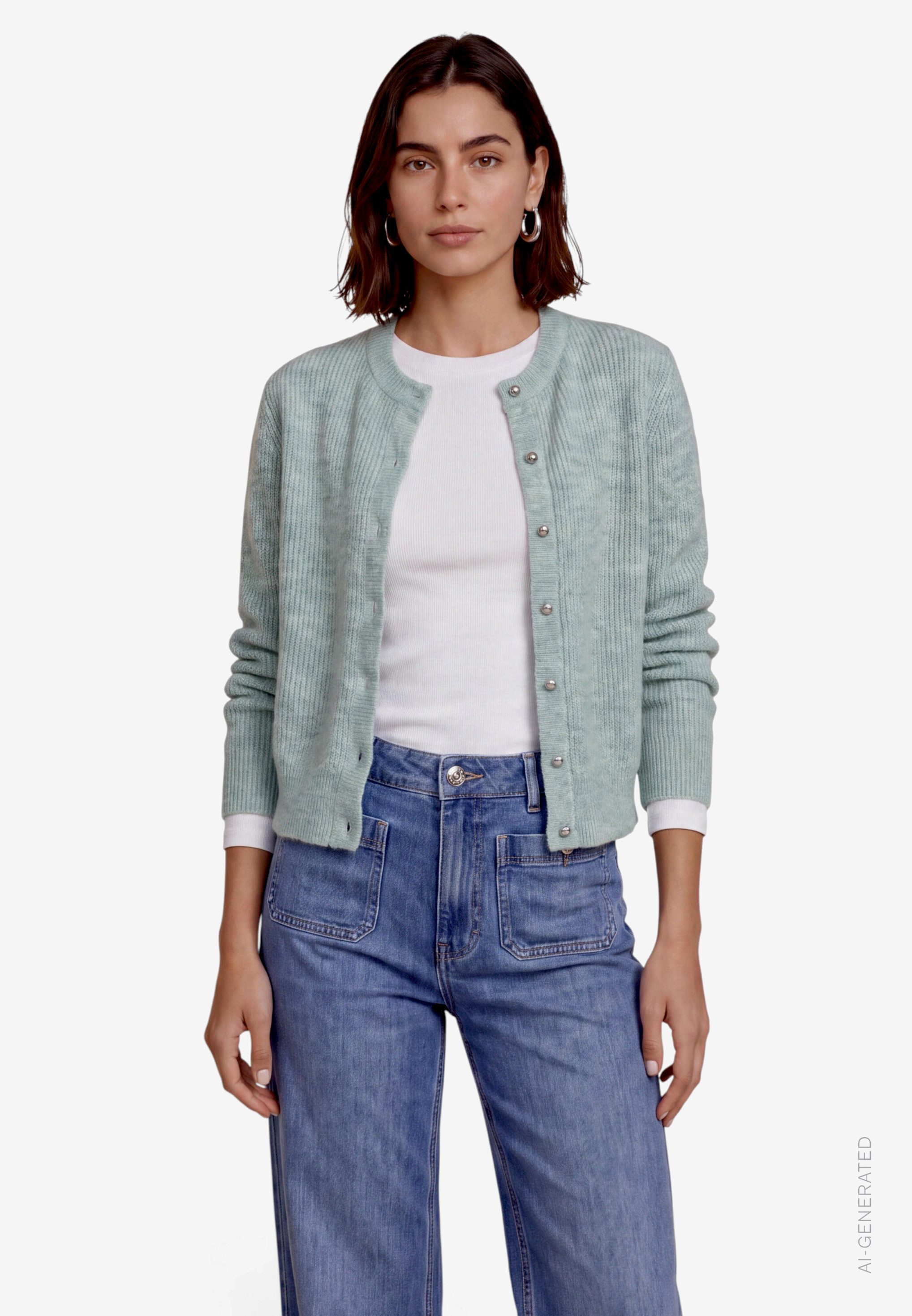 Zero Strickjacke Cardigan mit Rundhals / Knopfleiste / mit Wolle