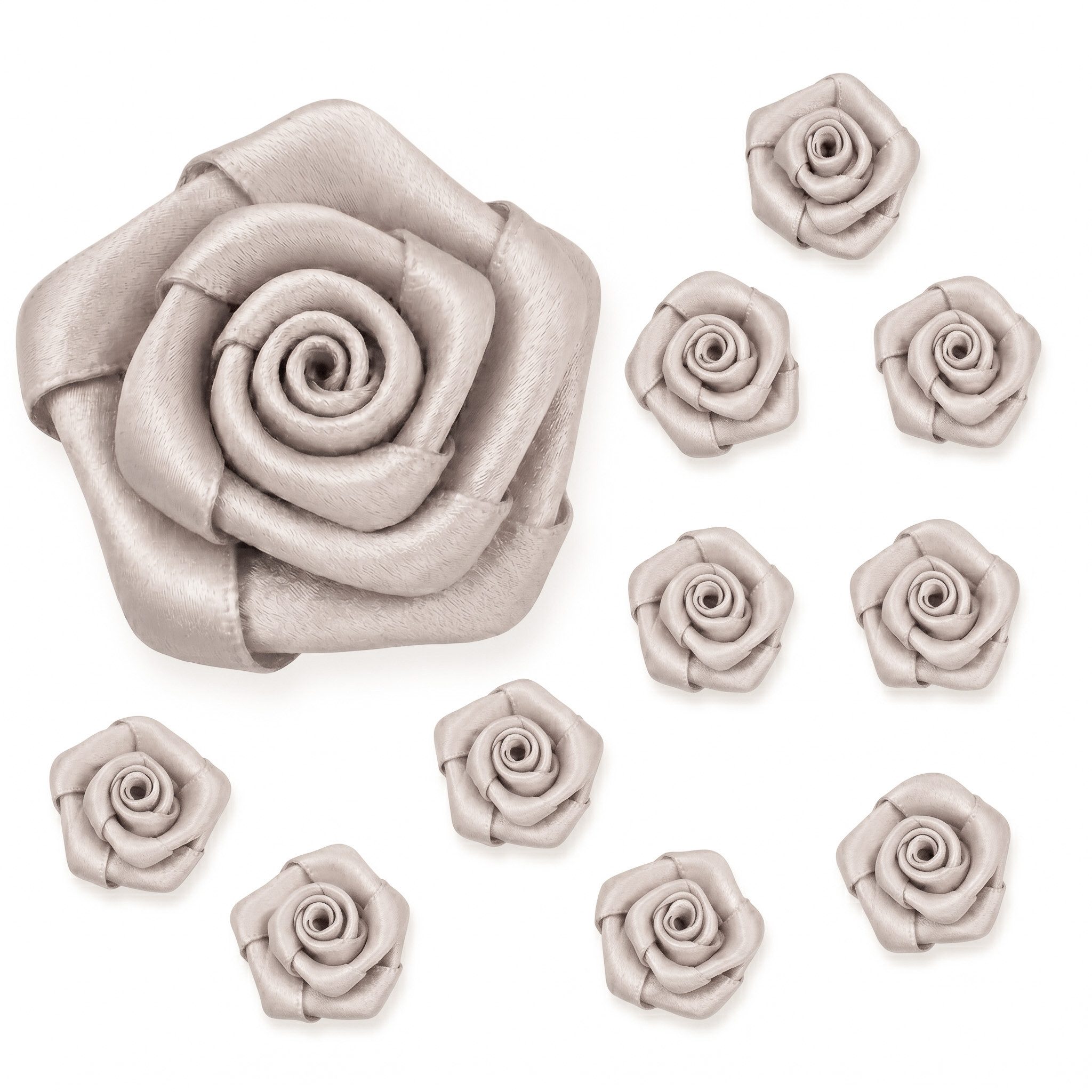 Creativery Streudeko, Satinrosen 3cm zum Basteln & Aufnähen 10 Stück Taupe