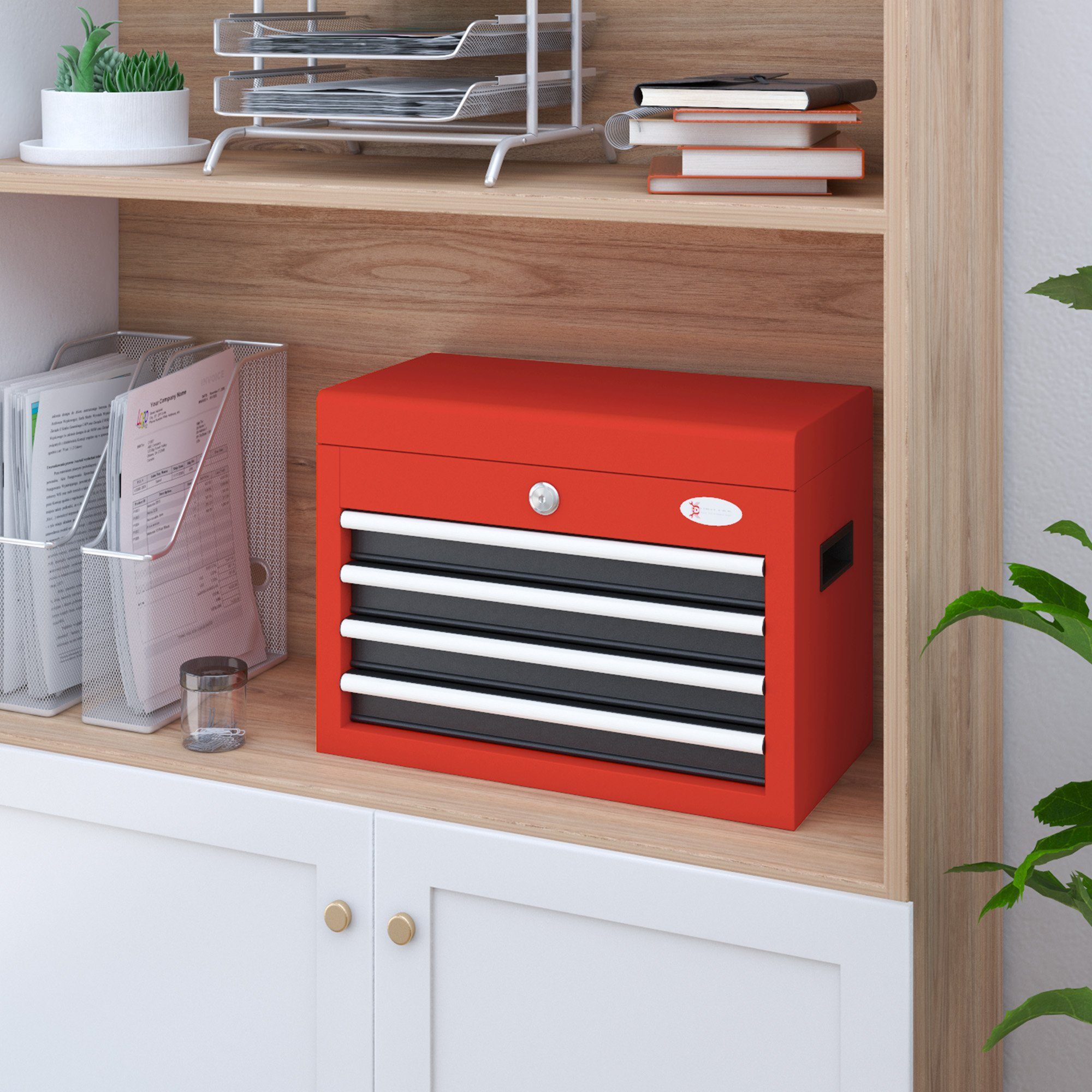 Durhand Werkzeugbox Werkzeugkoffer ohne Werkzeug (Werkzeugkasten, 1 St., Werkzeugkiste), Rot 45 x 24,5 x 32,5 cm