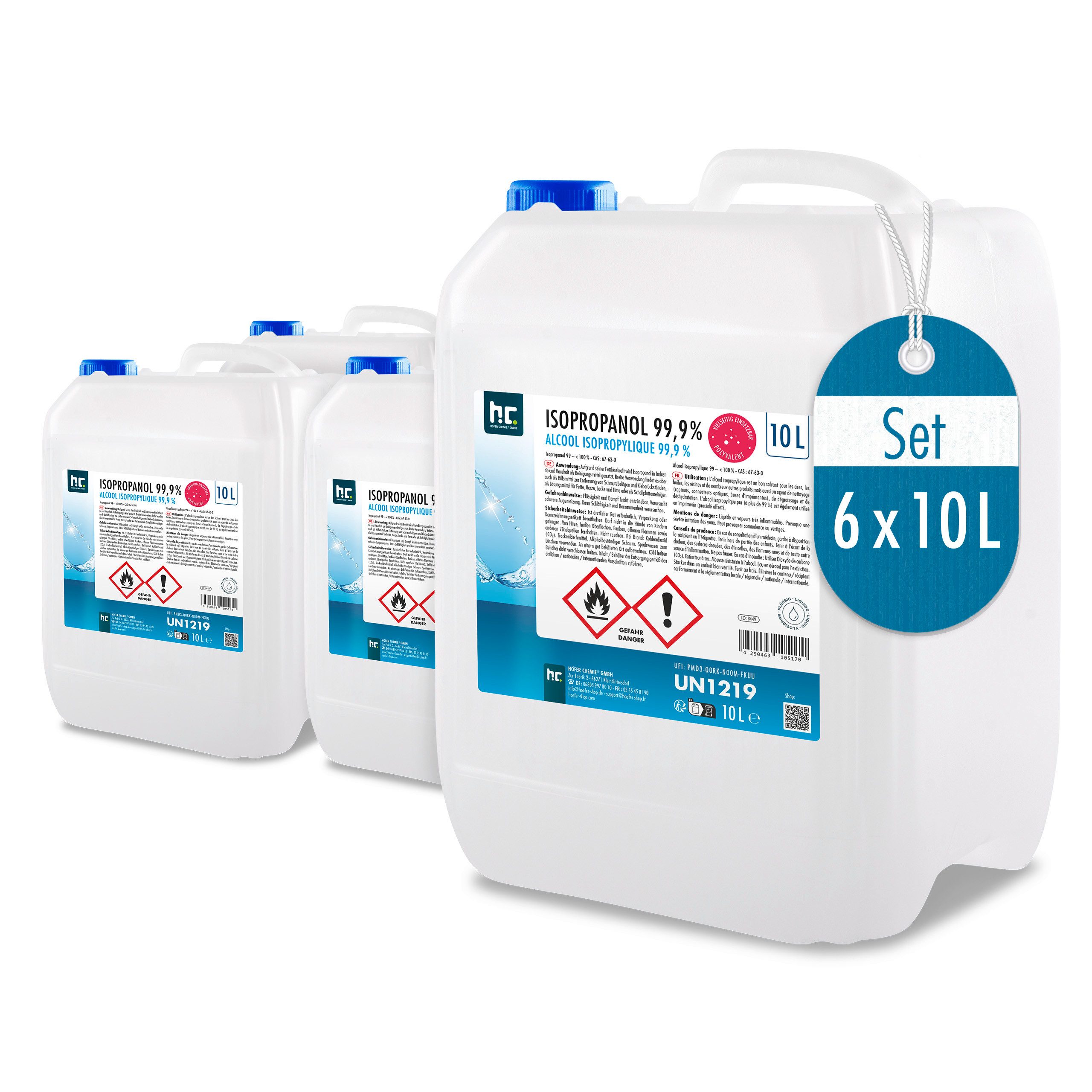 Höfer Chemie GmbH 6x 10 L Isopropanol 99,9% Grundreiniger (Reinigt und entfettet zuverlässig)