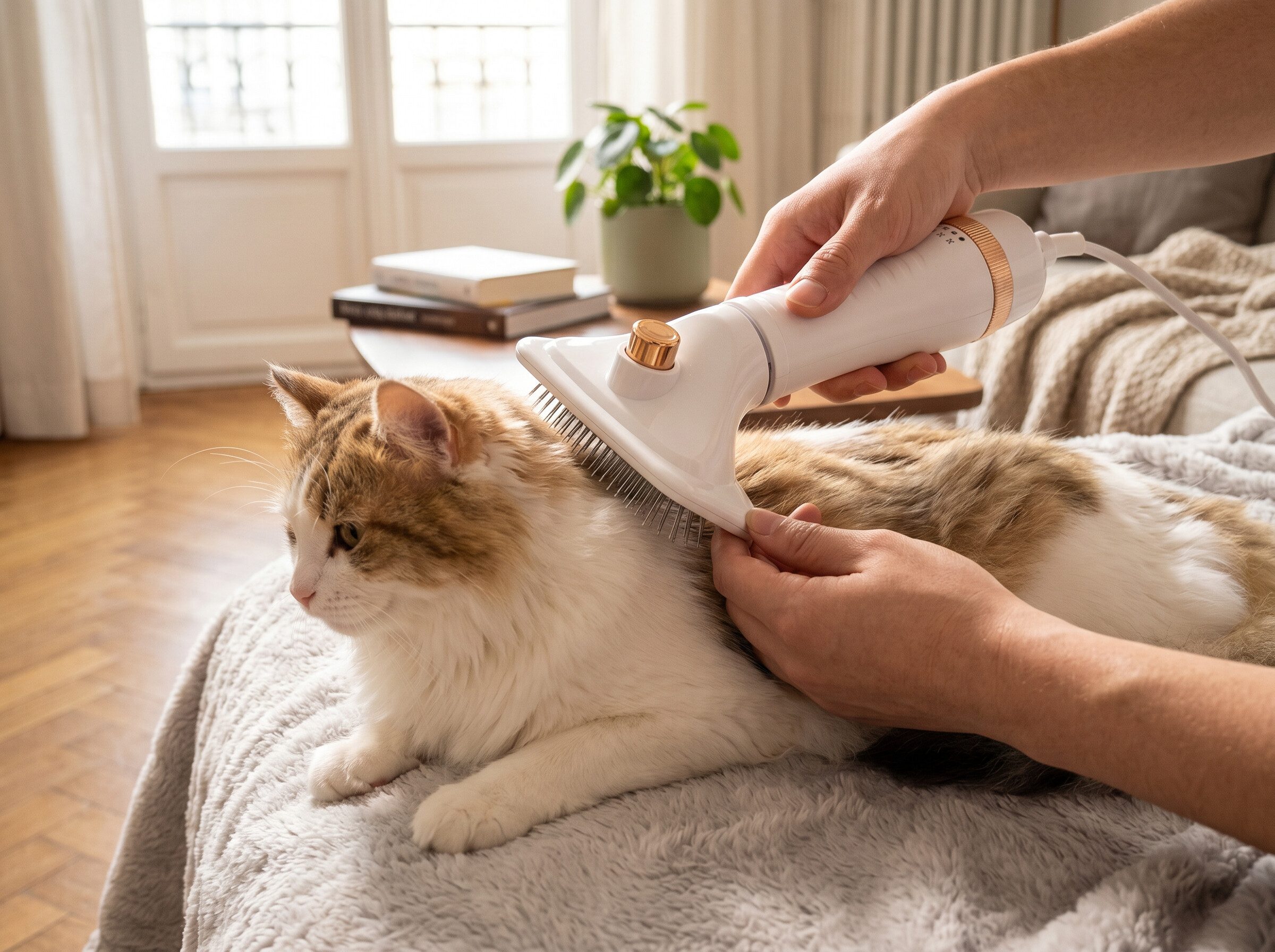 Mechright Fellbürste 3-in-1 Tierhaartrockner 300W Gold Hundeföhn für Hunde & Katzen, ABS, Tragbare Tierhaarbürste für Fellpflege & schnelles Trocknen auf Reisen