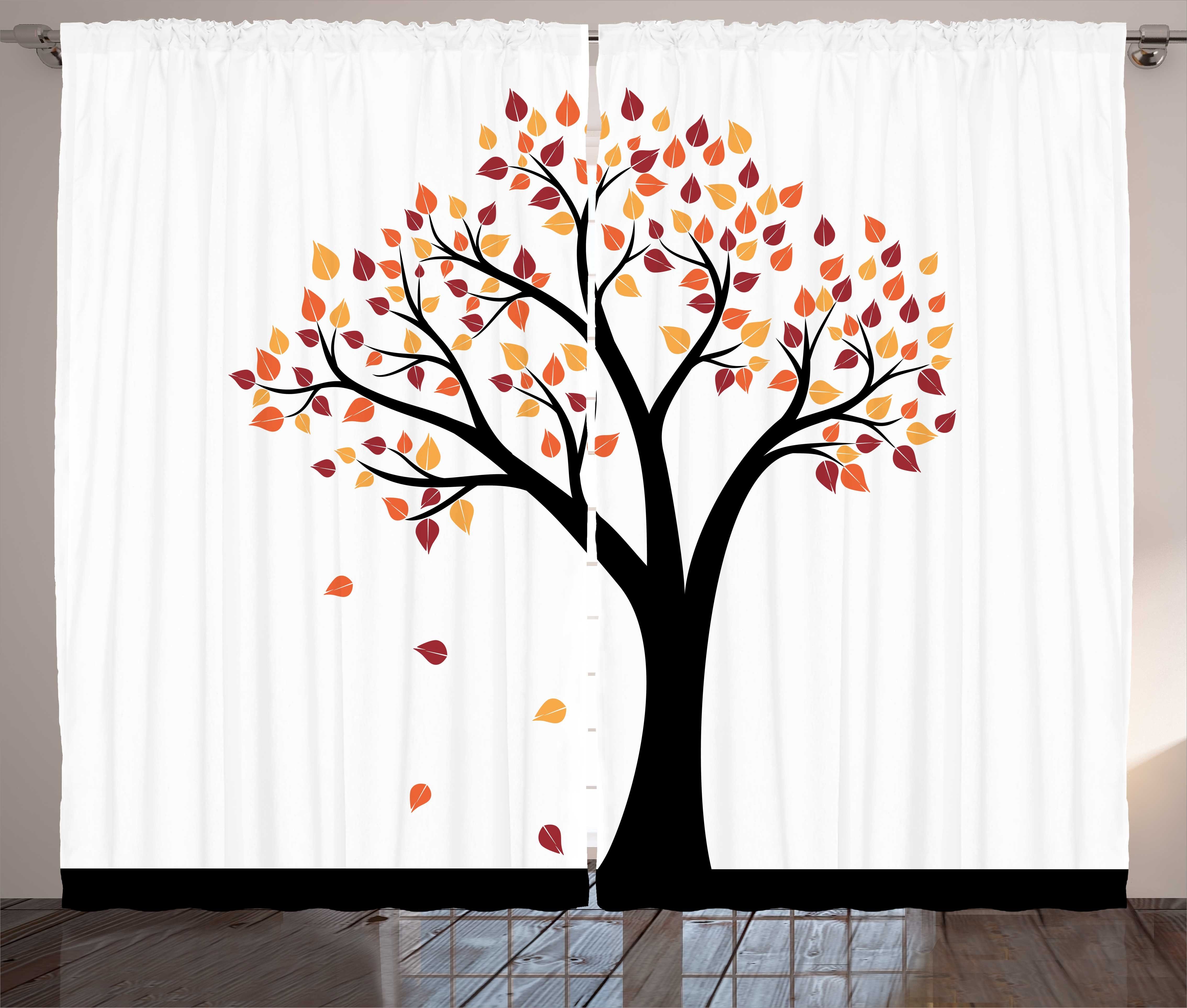 Gardine Schlafzimmer Kräuselband Vorhang mit Schlaufen und Haken, Abakuhaus, Herbst Herbstliche Blätter auf Zweigen