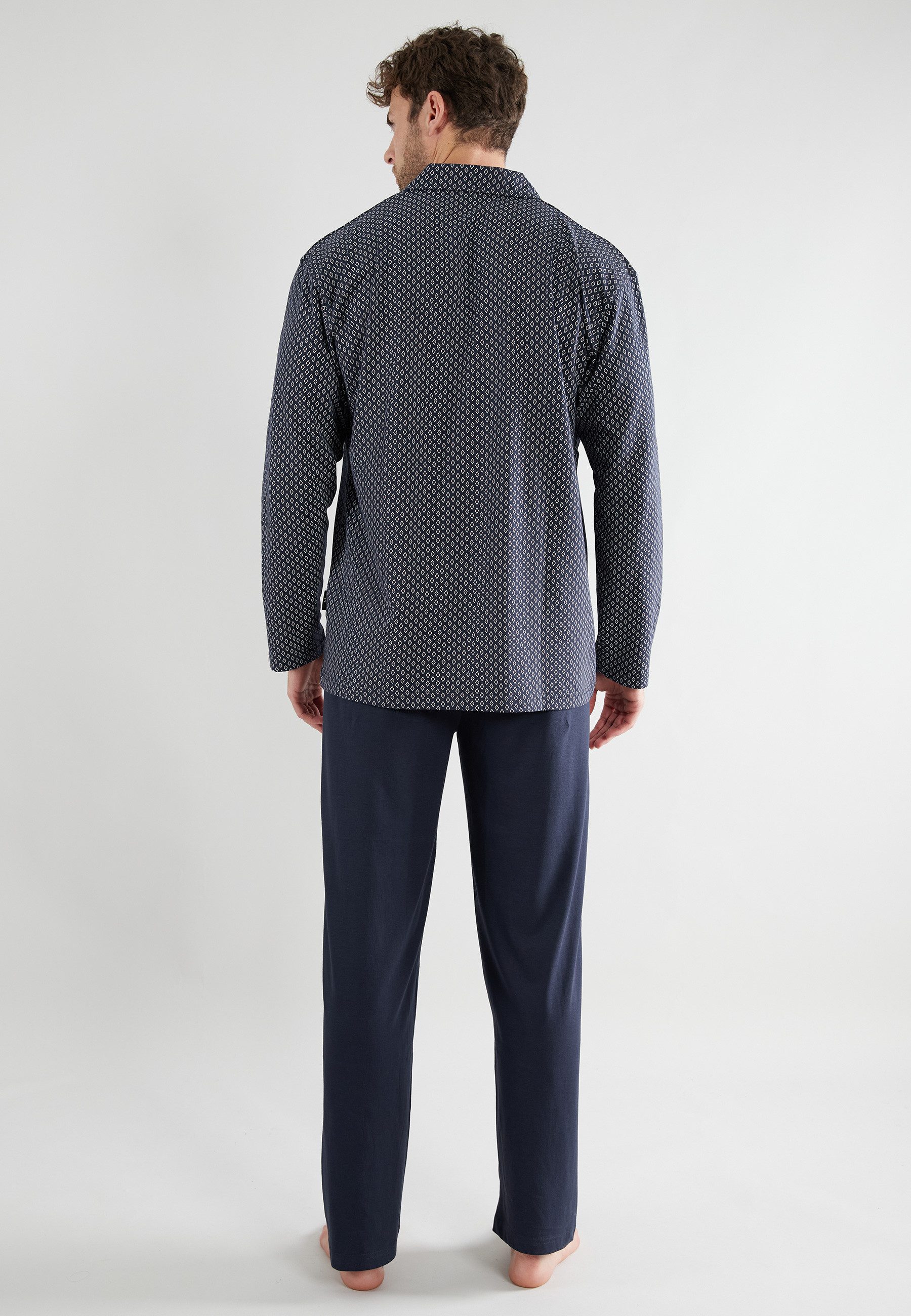 GÖTZBURG Pyjama Manhattan (2 tlg) mit Kragen, Langarm, V-Ausschnitt, lange Hose, Baumwolle, weich