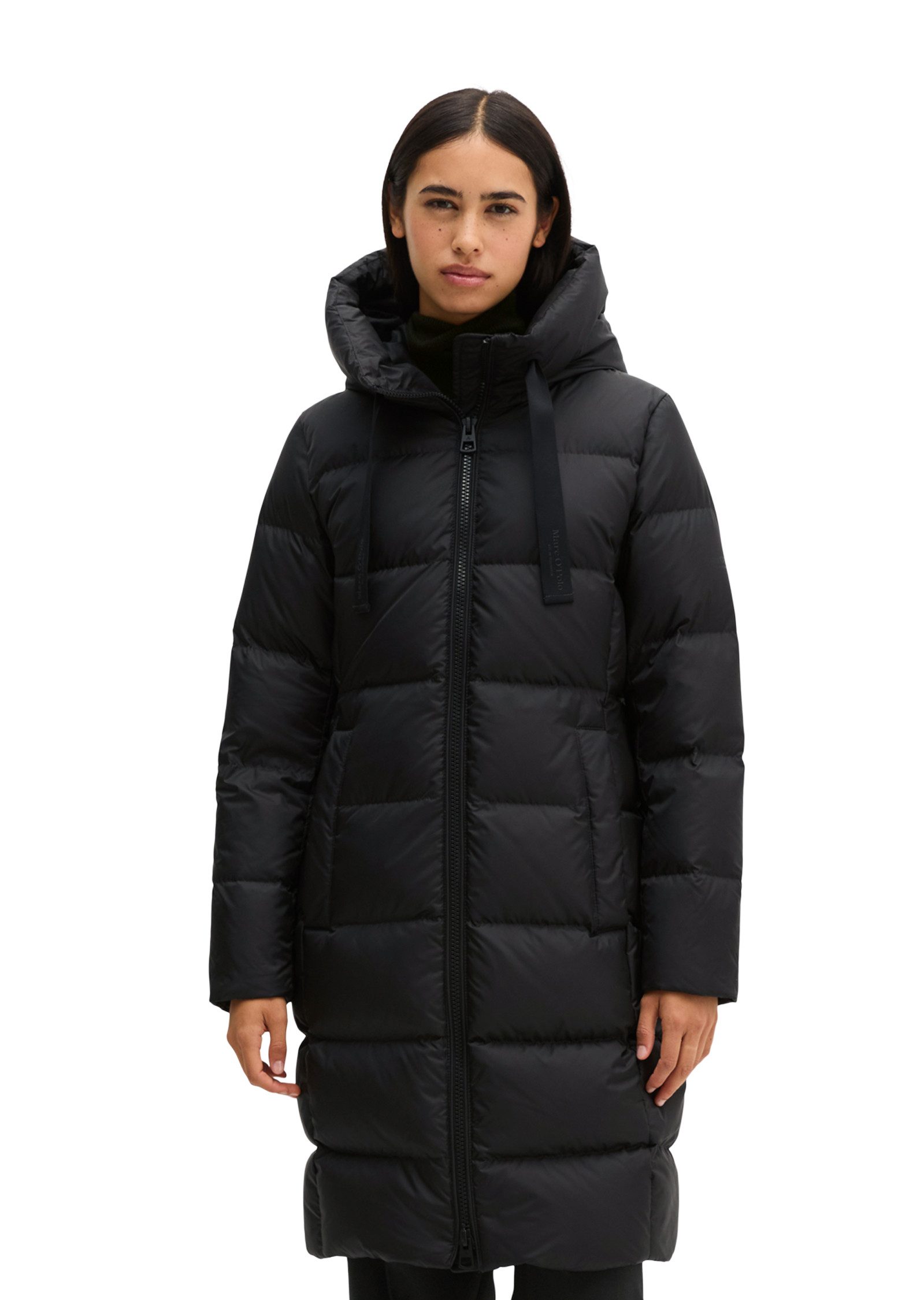 Marc O'Polo Daunenmantel mit 2-Way-Zipper, großer Kapuze und Label-Band
