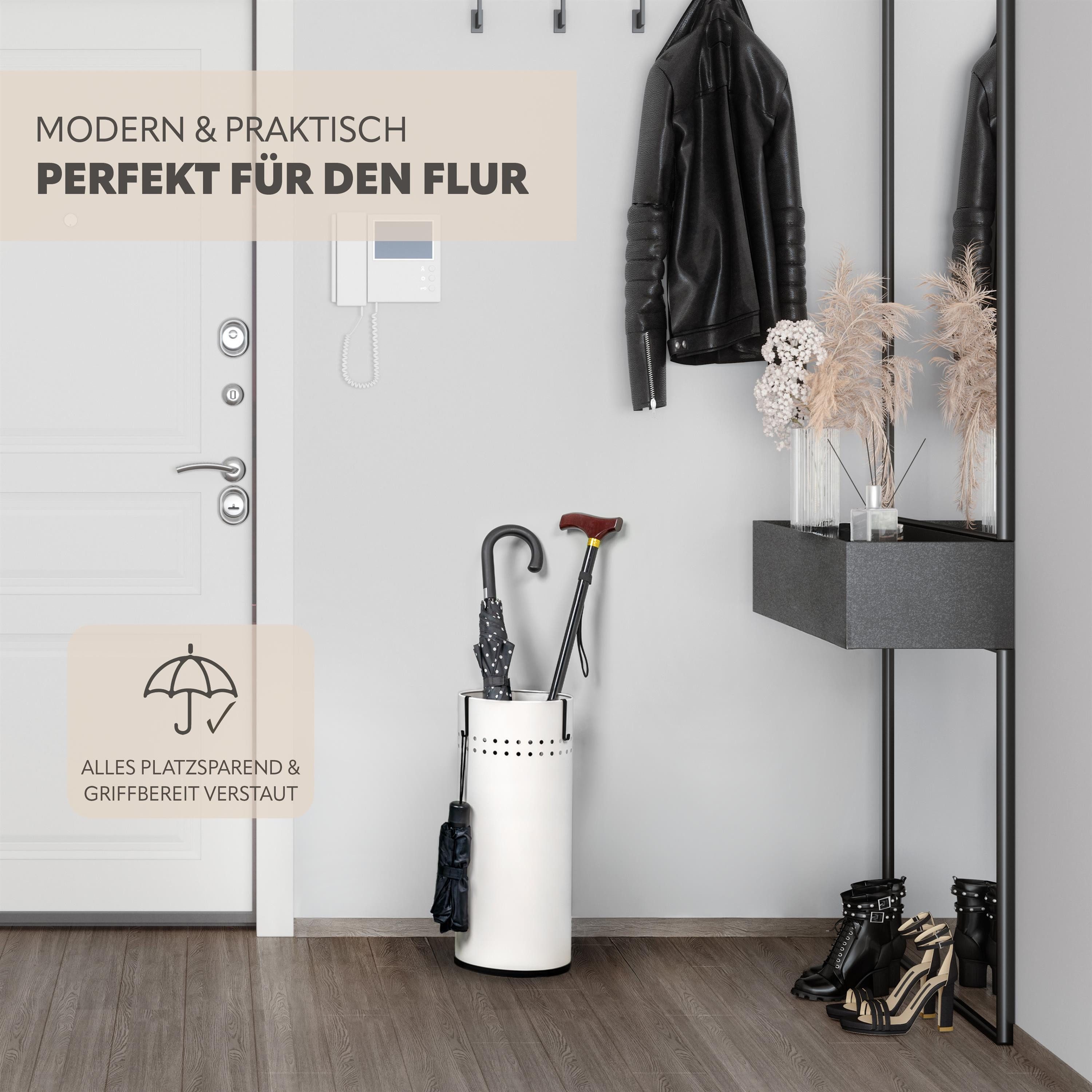 bremermann Schirmständer mit Tropfschale und 2 Haken, aus weißem Metall günstig online kaufen