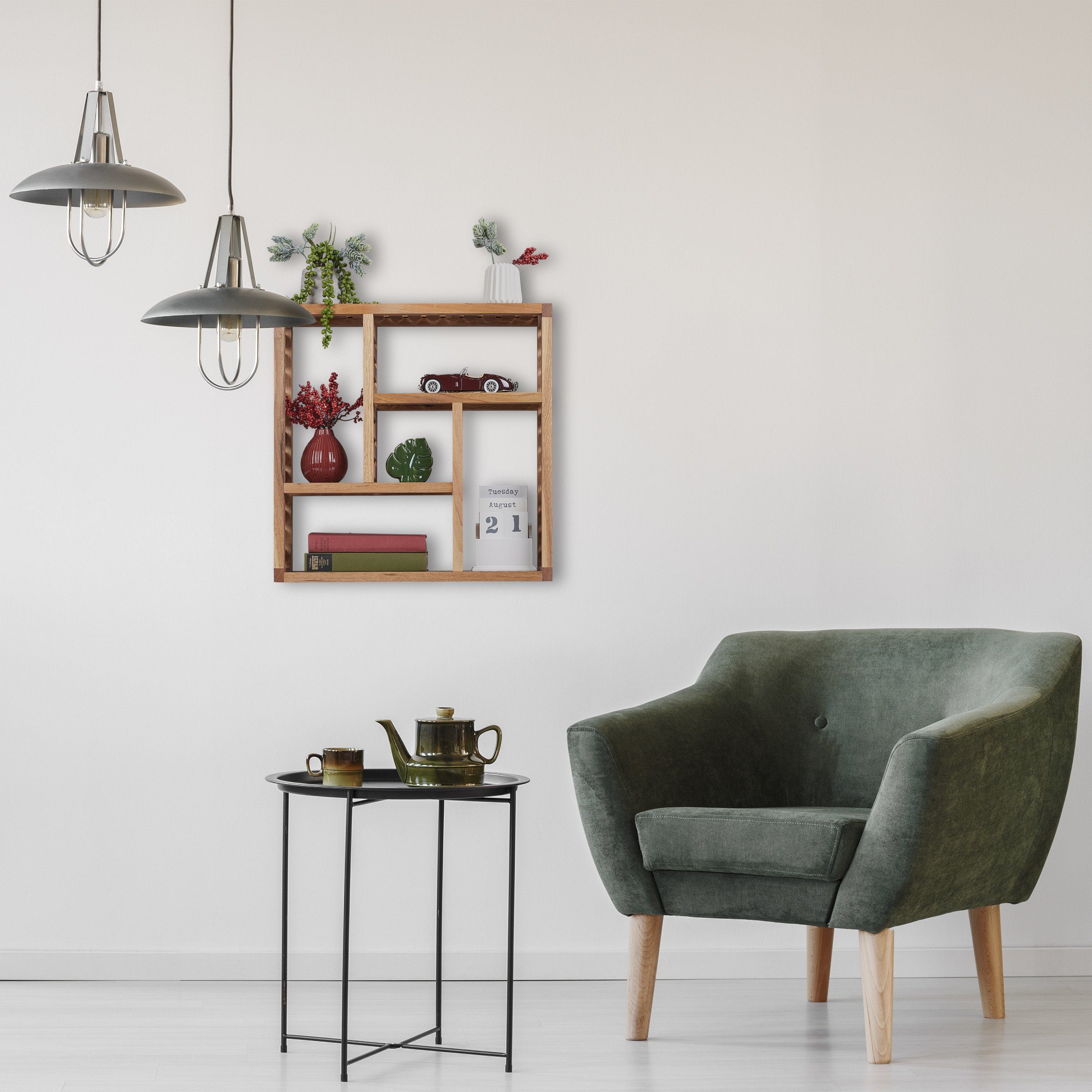 relaxdays Wandregal Walnuss Wandregal mit 5 günstig online kaufen