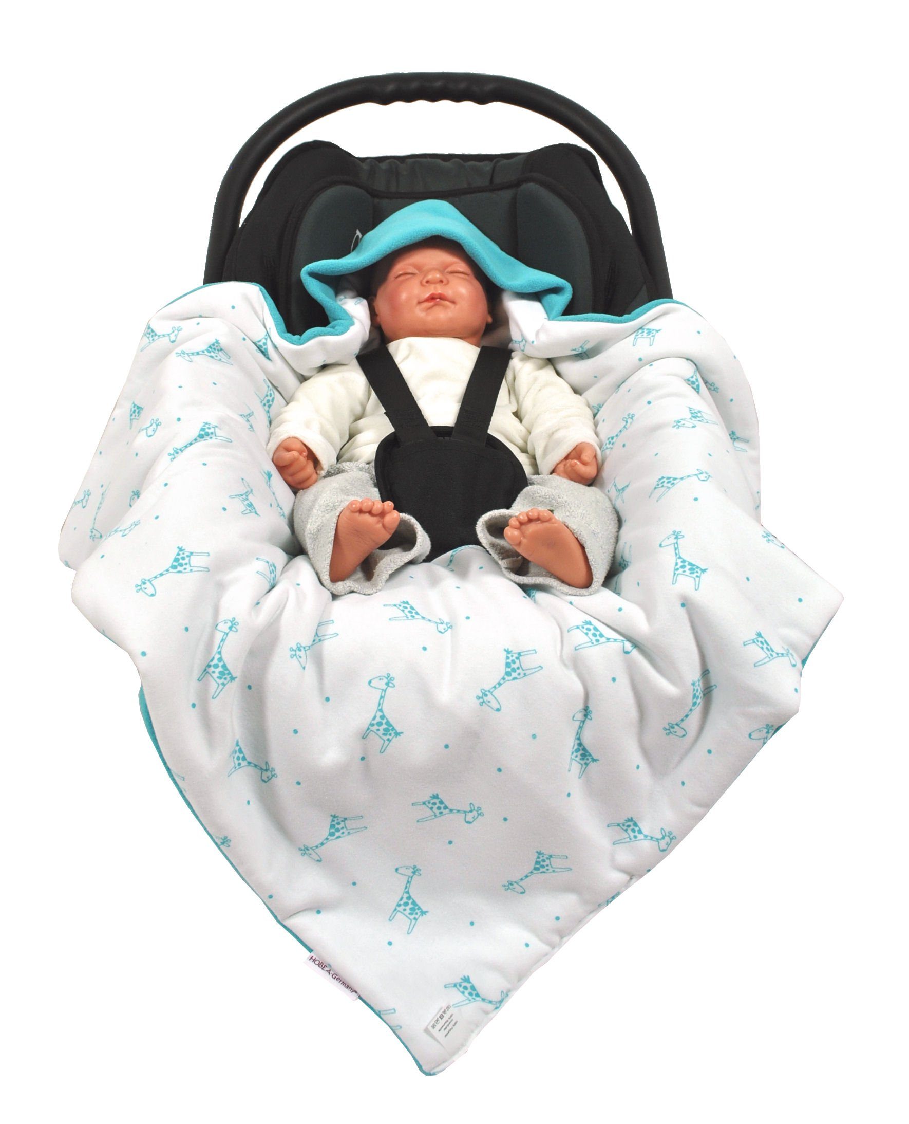 Einschlagdecke 3 Babyschale geeignet Punkt Babyschale für Winter, für HOBEA-Germany, die Babyschalenfußsack Fußsack türkis/Giraffe