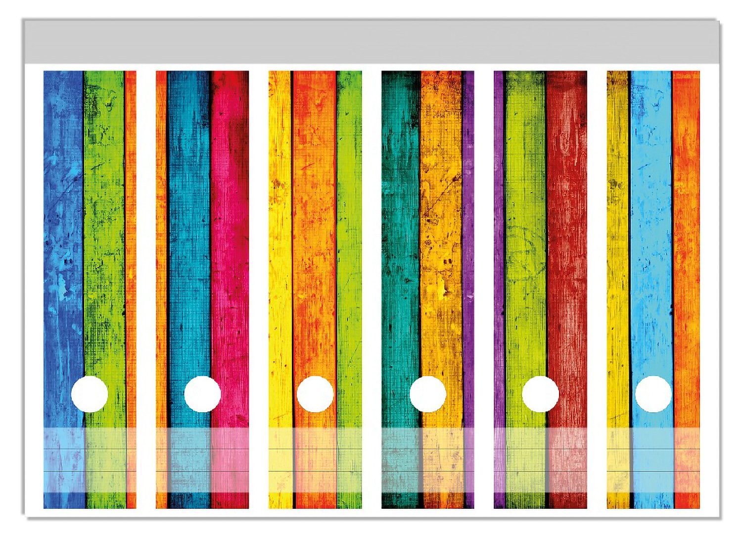 Wallario Ярлыки Buntes Holz - bunte Streifen mit Farbe und Holzstruktur, Папки с файламиrücken-Sticker in verschiedenen Ausführungen