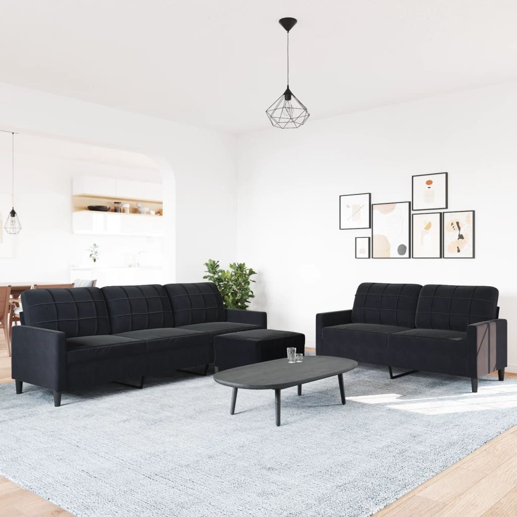 vidaXL Sofa 3-tlg. Sofagarnitur mit Kissen Schwarz Samt günstig online kaufen