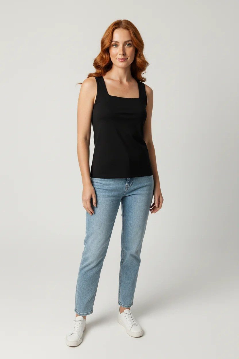 T-Shirt Basic-Tanktop mit eckigem Ausschnitt