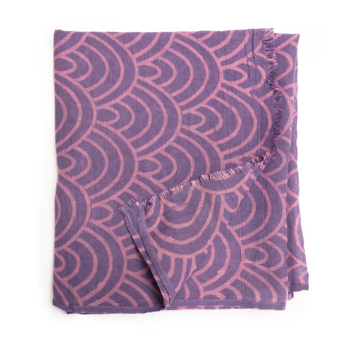 PANASIAM Halstuch elegantes Schaltuch auch als Schultertuch Schal oder Stola tragbar, in schönen farbigen Designs mit kleinen Fransen aus Baumwolle Violett Seigaiha