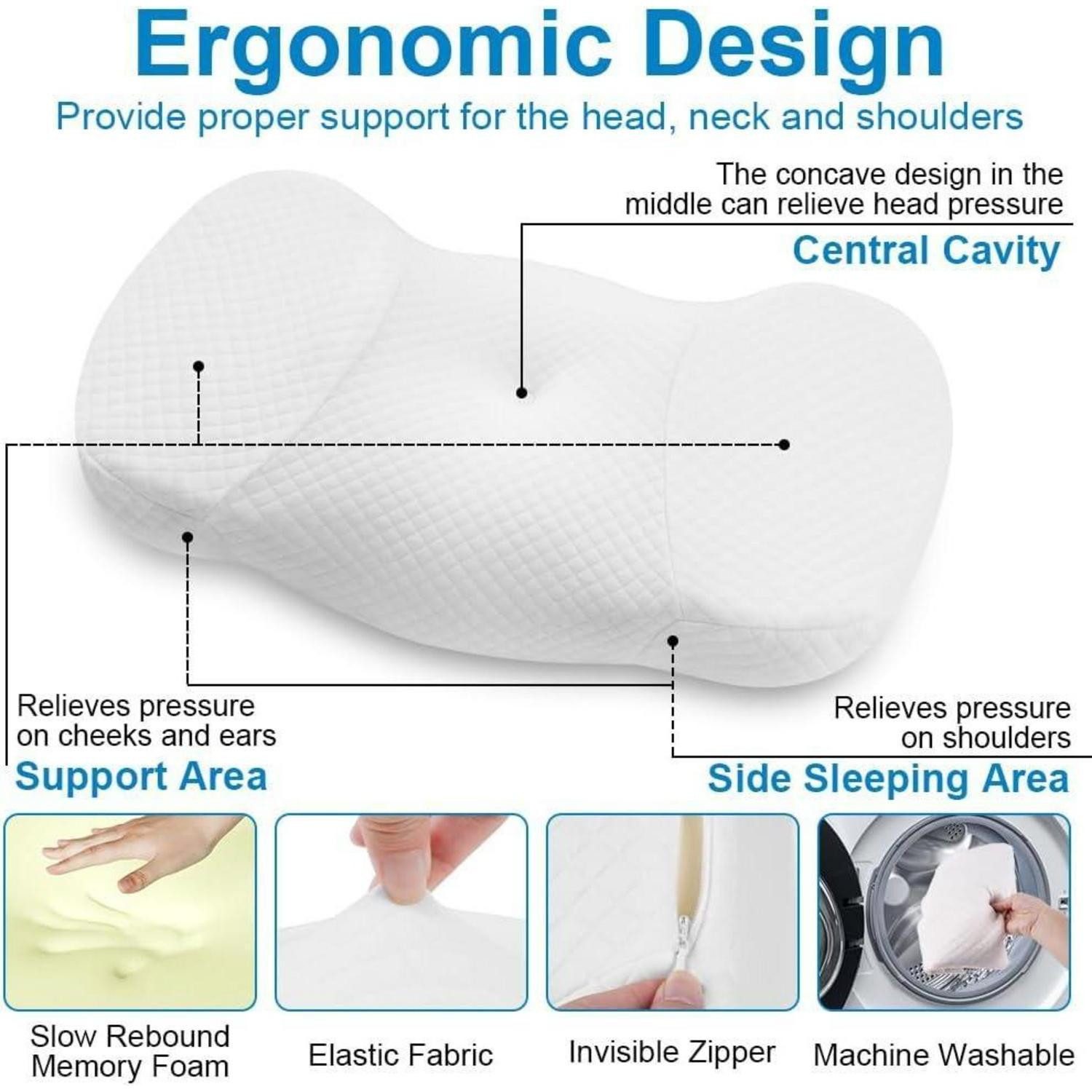 LuxusKollektion Halbmond-Kissen Kissen Memory Foam orthopädisches Seiten Bauchschläfer Weiß-b