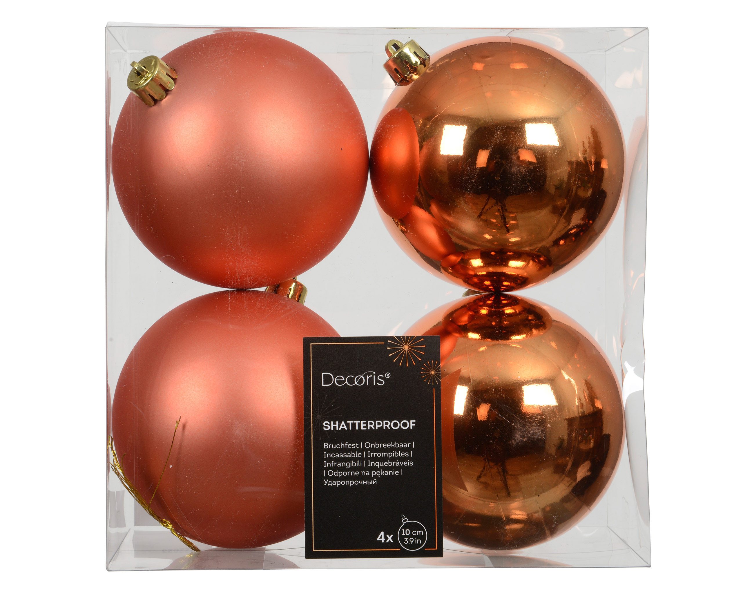 Kaemingk Weihnachtsbaumkugel, Weihnachtskugeln Kunststoff 10cm 4 Stück - Warmorange