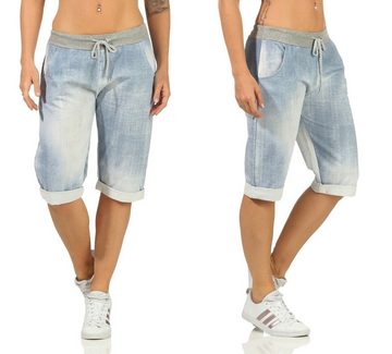 Aurela Damenmode Jogginghose Bermuda Damen Hose Kurze Jogpants leichte Shorts moderne Jeansoptik, mit elastischem Bund