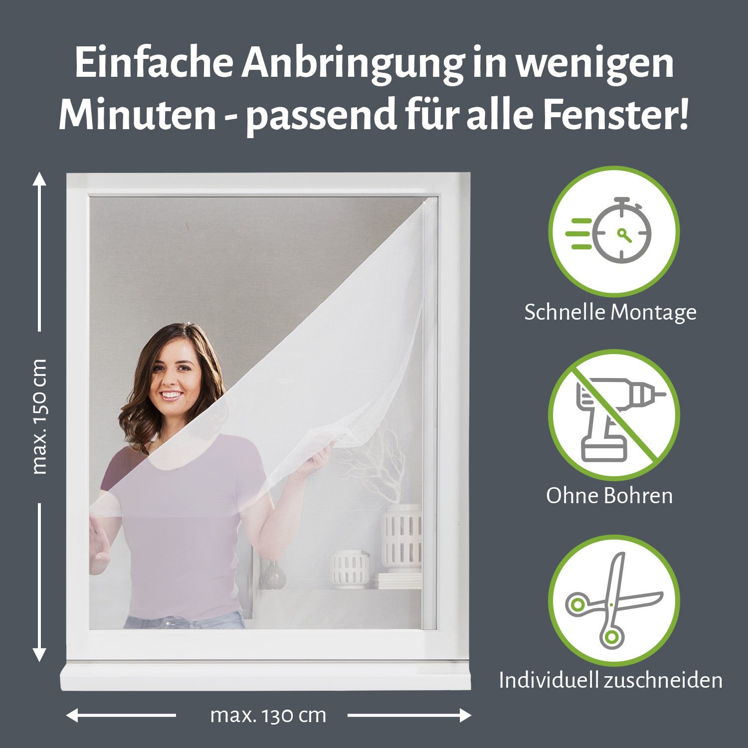 empasa Insektenschutz-Fensterrahmen mit Klettband, (1-St), Polyester Fliegengitter Fenster mit Klettband