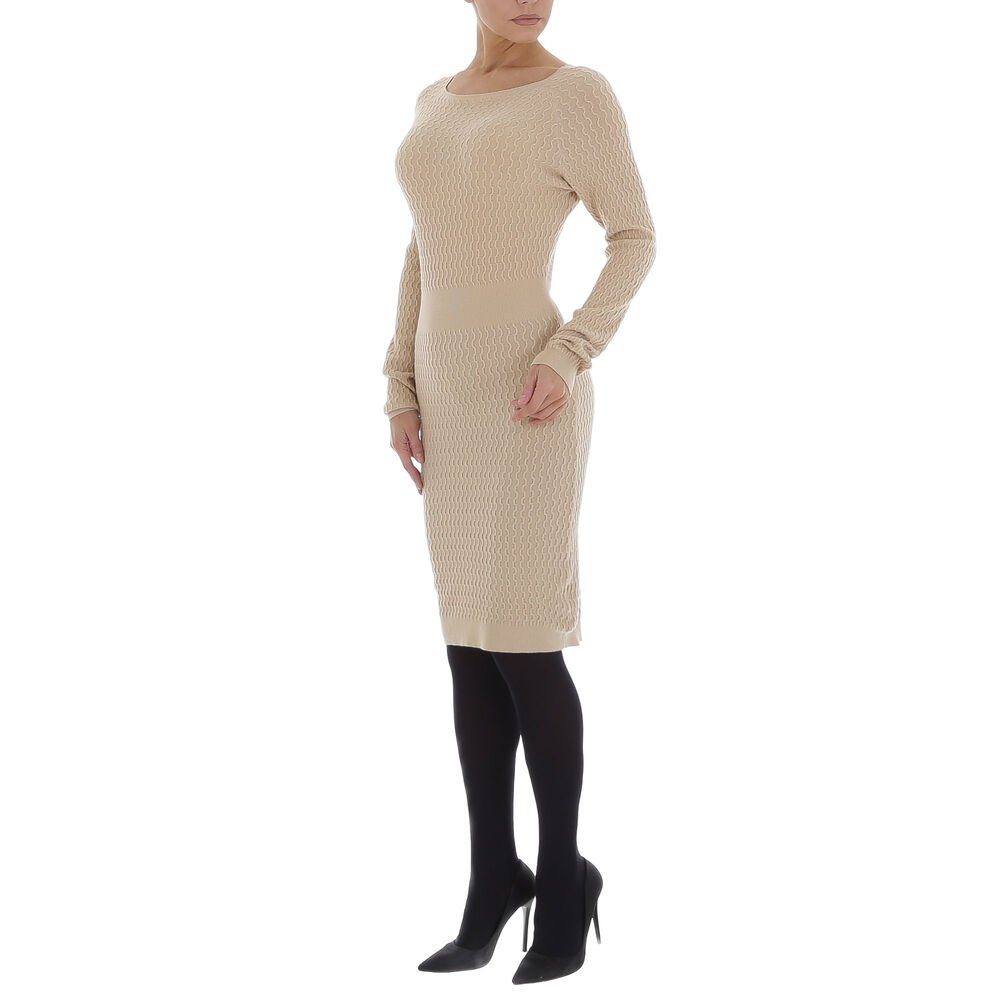 Ital-Design Strickkleid Damen Freizeit Ornamente Stretch Strickoptik Stretchkleid in Beige