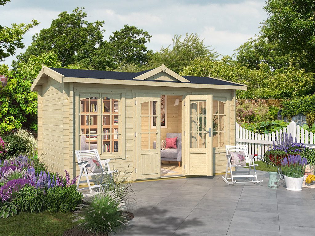 LASITA MAJA Gartenhaus Gartenhaus Blockbohlenhaus Kensington 44 mm naturbelassen, BxT: 440x292.10 cm, 44 mm Wandstärke, Einzeltür