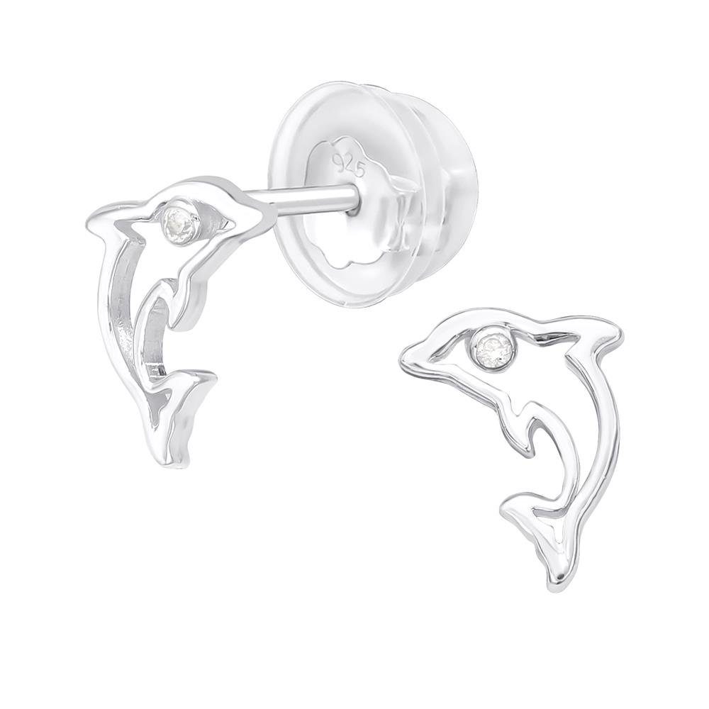 BUNGSA Ohrring-Set Ohrstecker Delfin mit aus Paar (1 Stück), (2 Zirkonia 2-tlg), Damen Silber Ohrschmuck .925 Ohrringe