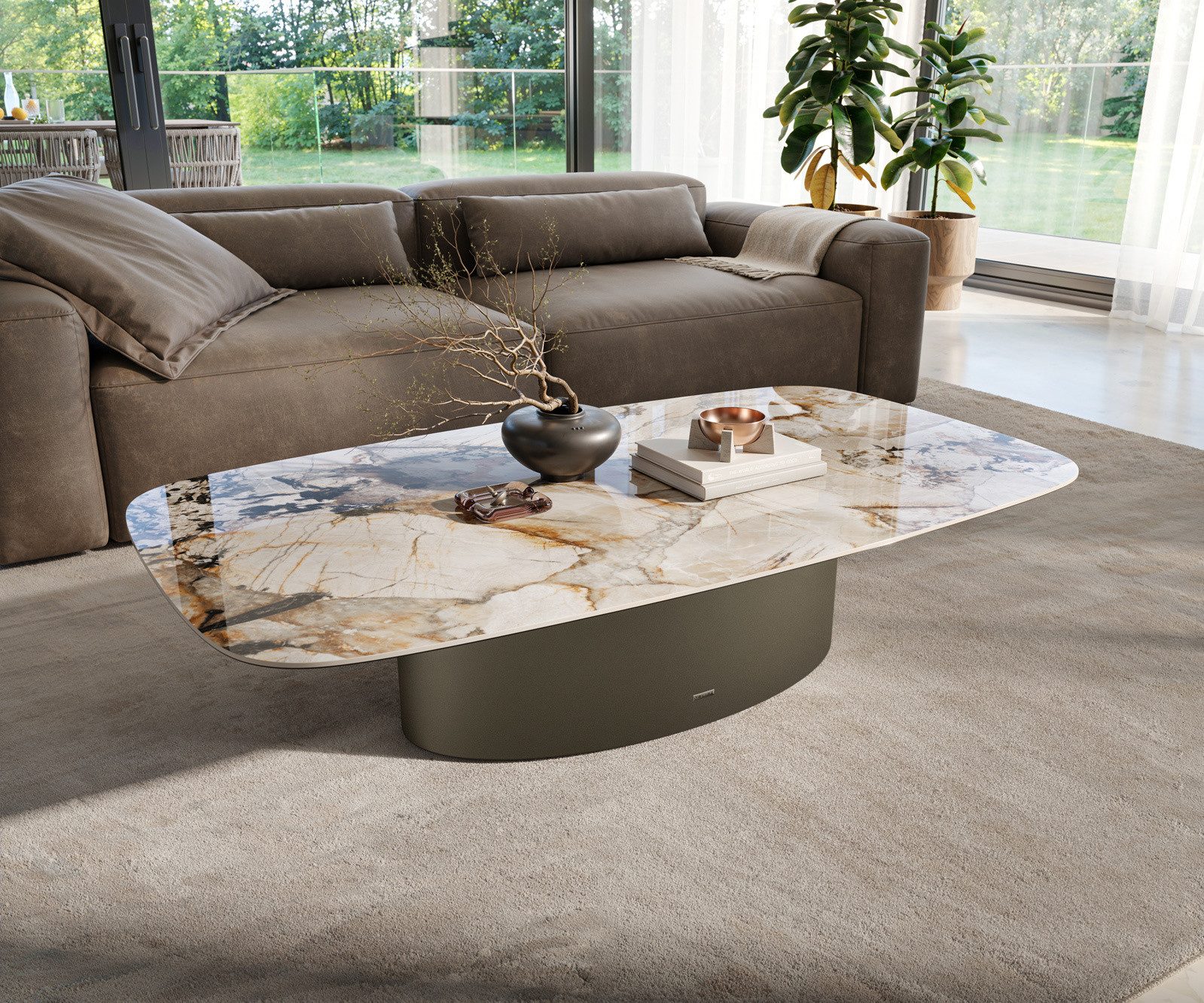 DELIFE Couchtisch Edge, Boot 140x80 cm Keramik Patagonia Poliert Casilda Effektfinish Titan