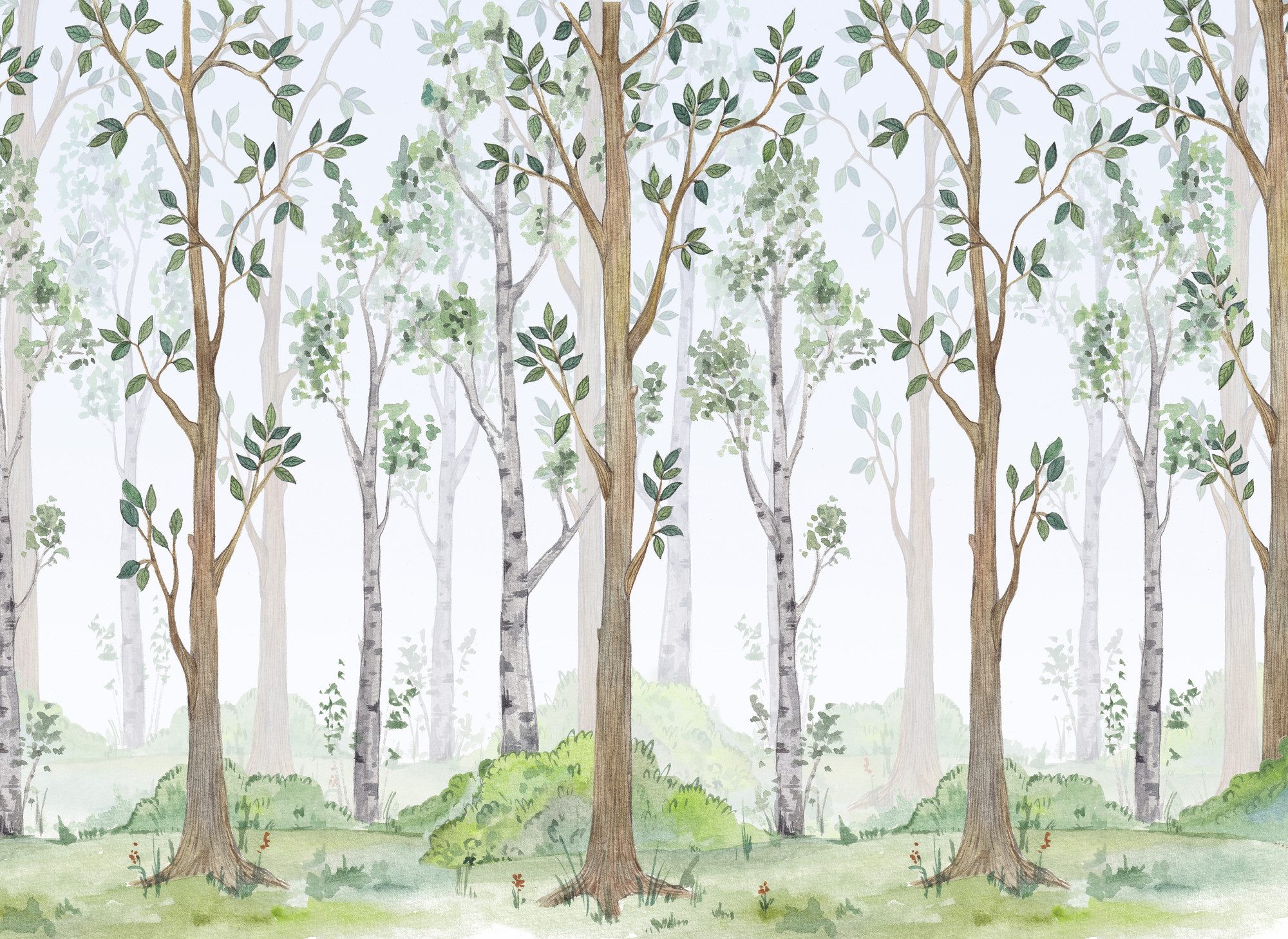 A.S. Création Vliestapete Fototapete Wald Aquarell Grün Braun Kinderzimmer, strukturiert, matt, (1 St)