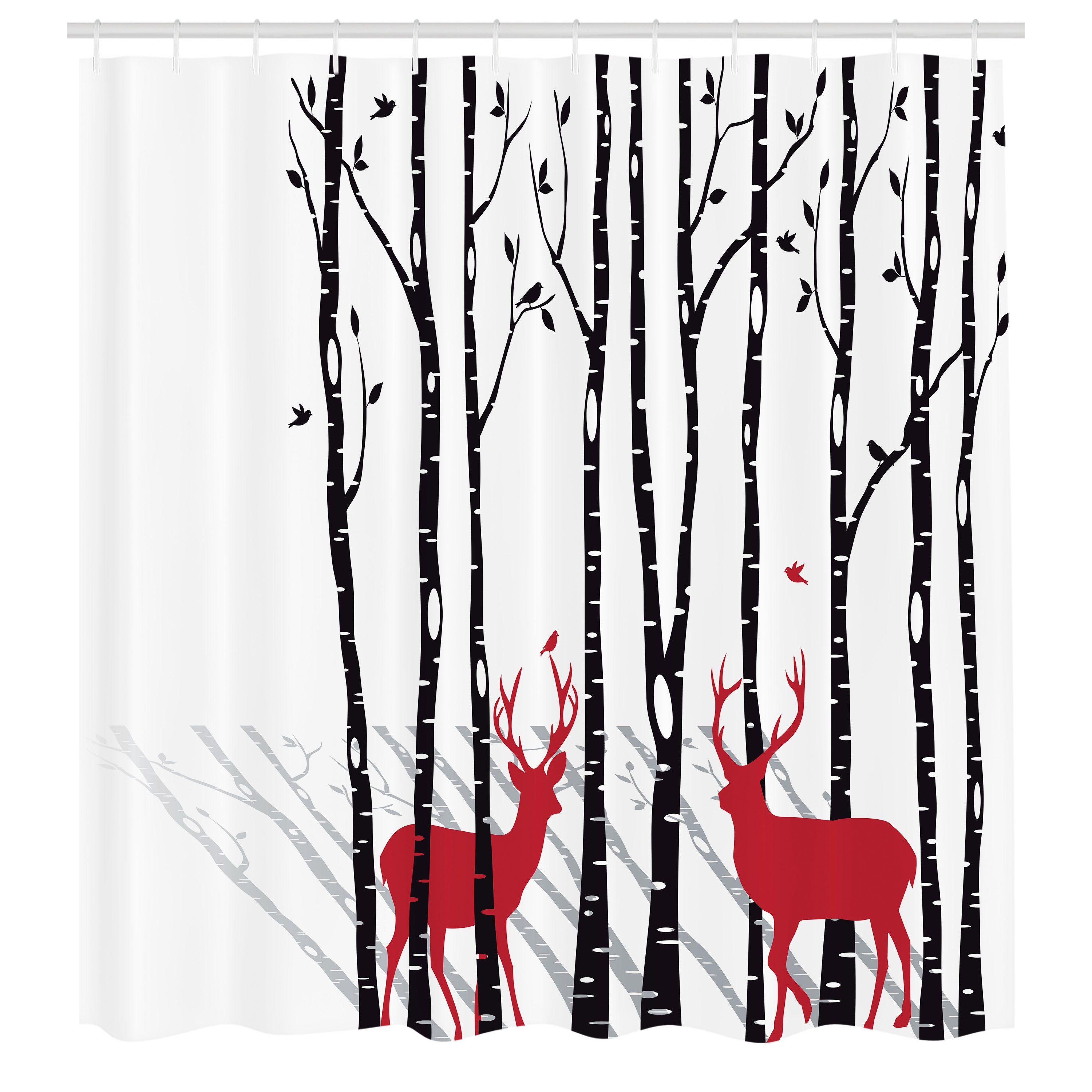 Abakuhaus Duschvorhang Moderner Digitaldruck mit 12 Haken auf Stoff Wasser Resistent Breite 175 cm, Höhe 180 cm, Hirsch Deer Baum Waldvogel