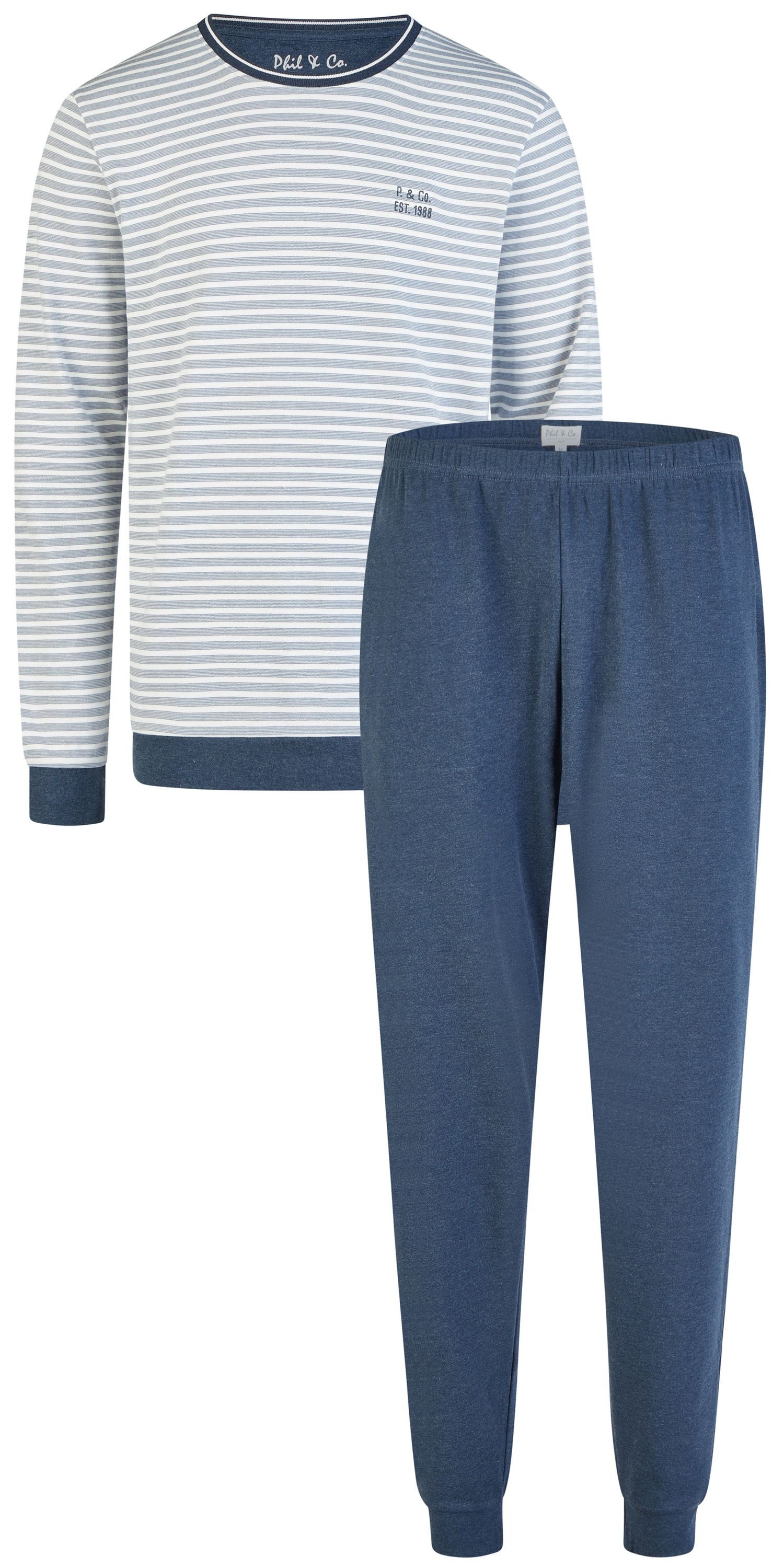 Phil & Co. Schlafanzug Cool Escapade (Set, 2 tlg., 2-teilig) Herren Pyjama lang Baumwolle Langarm Interlock Bündchen