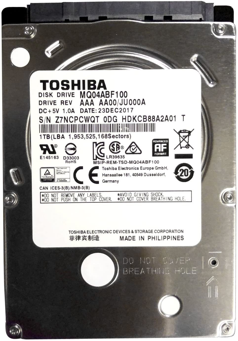 Toshiba MQ04ABF100 interne HDD-Festplatte (1000) 2,5", Bulk verpackt | Interne Festplatten