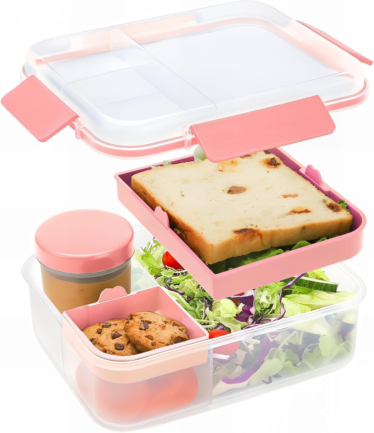 Diwzbyn Lunchbox 1600ML Auslaufsichere Brotdose Bento Box mit Fächern, (Salatbox to Go mit Soßenbox, Snackbox Frühstücksbox), für Schule Picknick Büro,für Kinder und Erwachsene