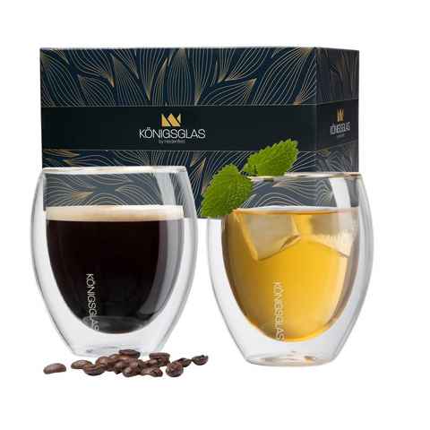 Königsglas Gläser-Set Crema doppelwandige Gläser 2/4er Glas Set 250 ml Cocktailgläser, Premium Swing Gläser aus Borosilikatglas, Trinkglas Kaffee Cappuccino Tasse Teeglas