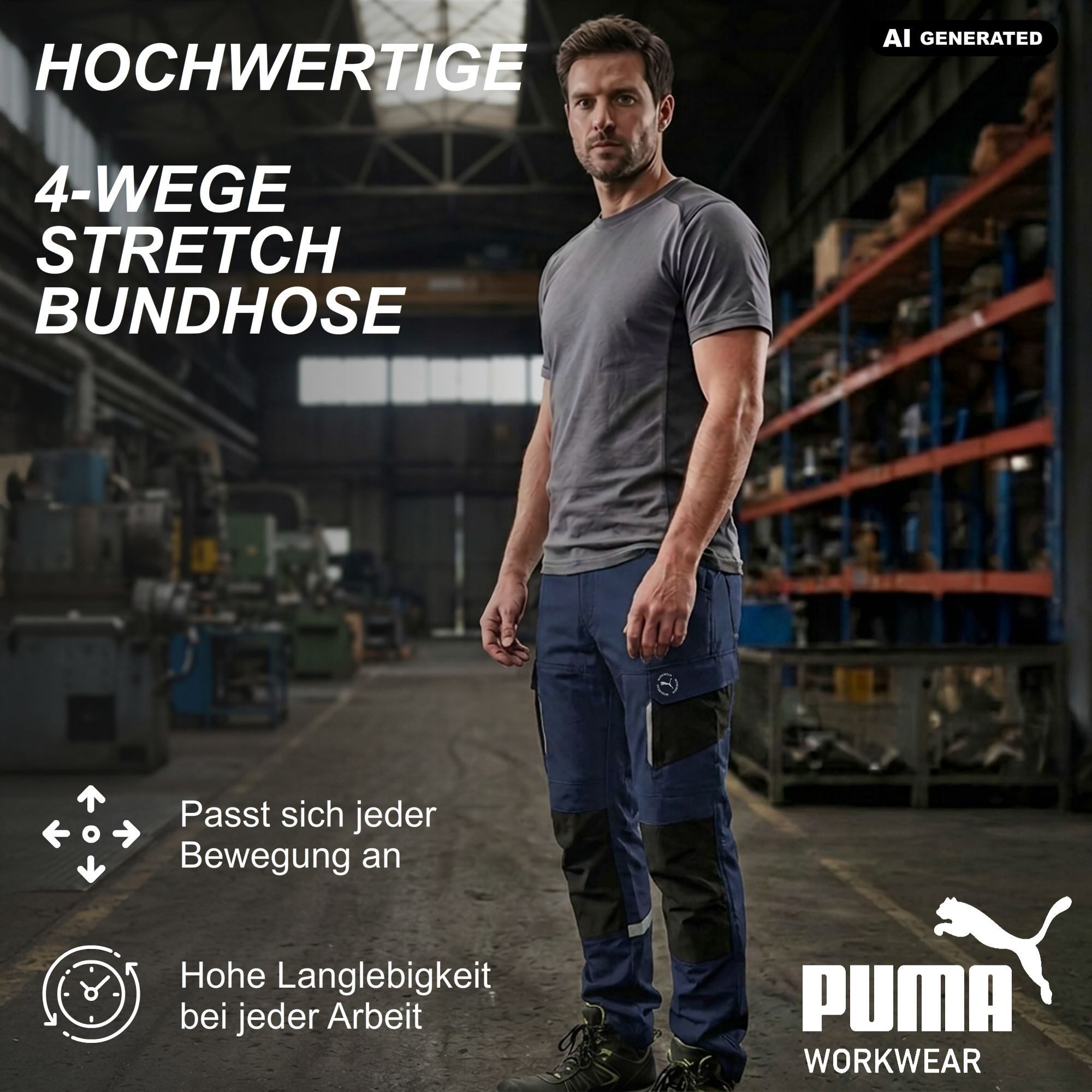 PUMA Workwear Arbeitshose Herren - Mit 4-Wege Stretch - Robust - verstärkter Kniebereich Gummizug - Erhöhtes Rückenteil - Bundhose mit verlängerbarem Hosensaum – Bild 2 von 5