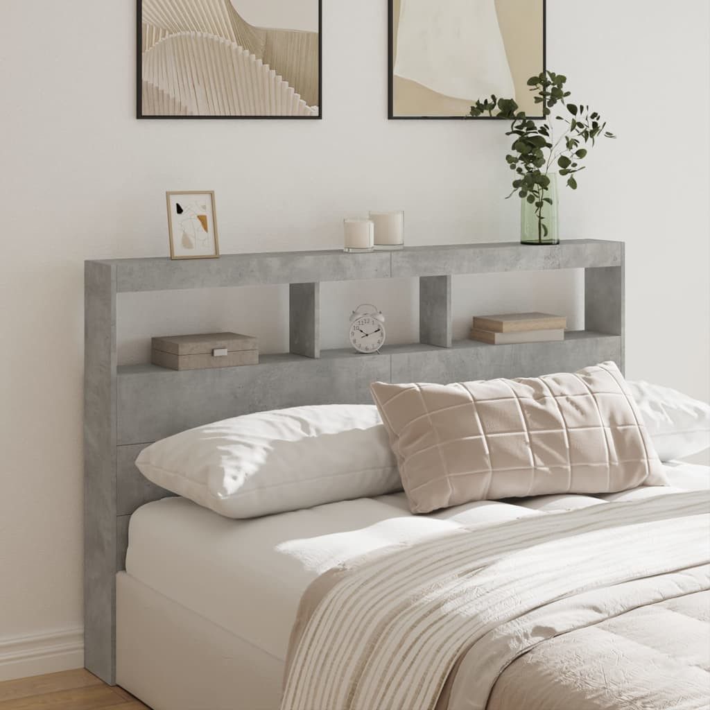 vidaXL Bett LED-Kopfteil mit Ablage Betongrau 160x17x102 cm (1-tlg)