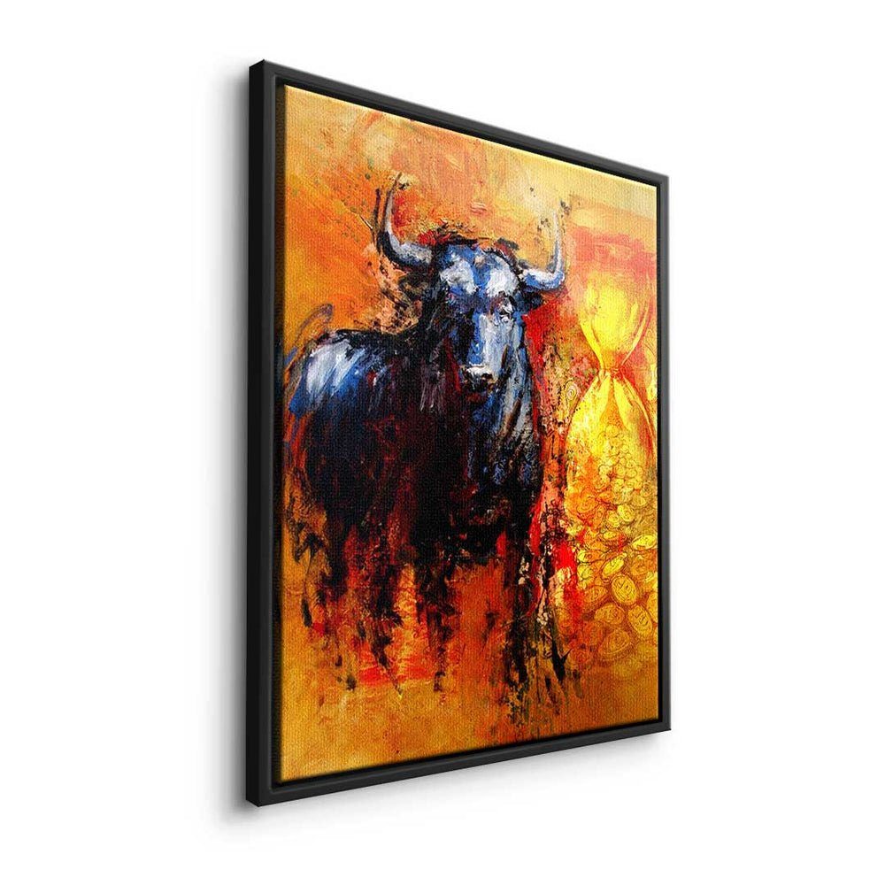 DOTCOMCANVAS® Leinwandbild, Premium Leinwandbild - Rahmen Trading Geld Motivation silberner - ist Zeit 