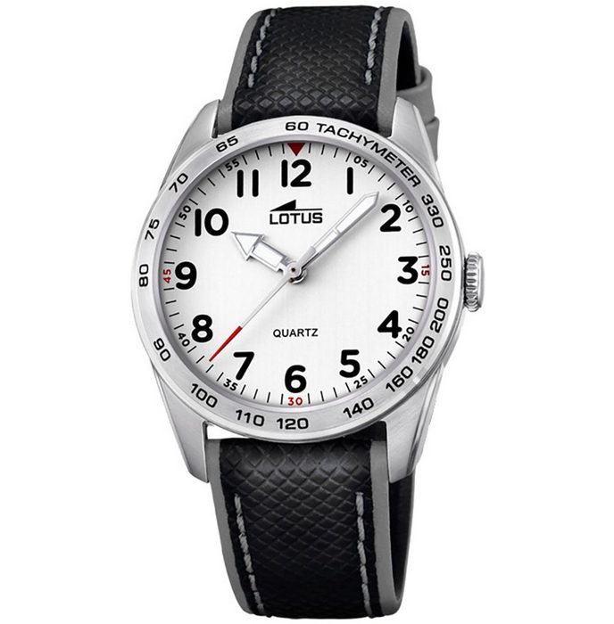 Lotus Quarzuhr Lotus Jugend Uhr Elegant L18276/1 Leder (Armbanduhr) Jugend Armbanduhr rund mittel (ca. 33mm) Lederarmband schwarz grau