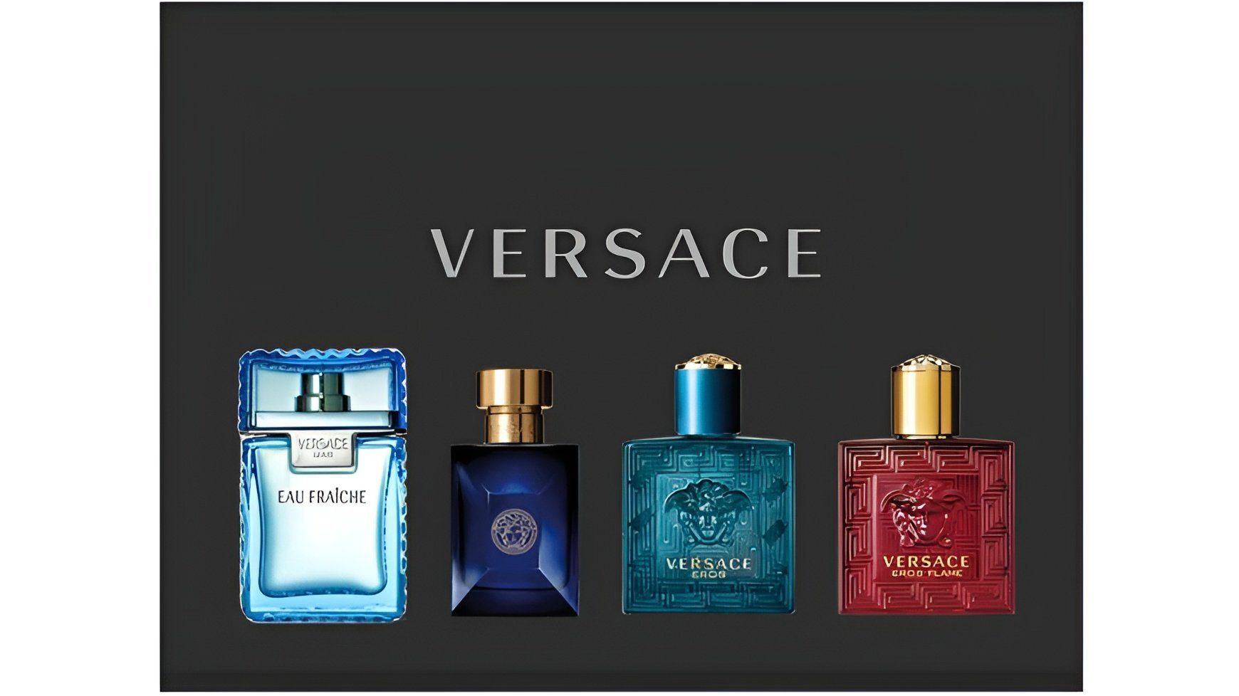 Duft-Set Eros de Eau pour Eros Man Parfum, Eau Eros Set Homme Versace Versace für Miniaturen Man Herren, Flame Versace Fraîche, Versace 4-tlg.,