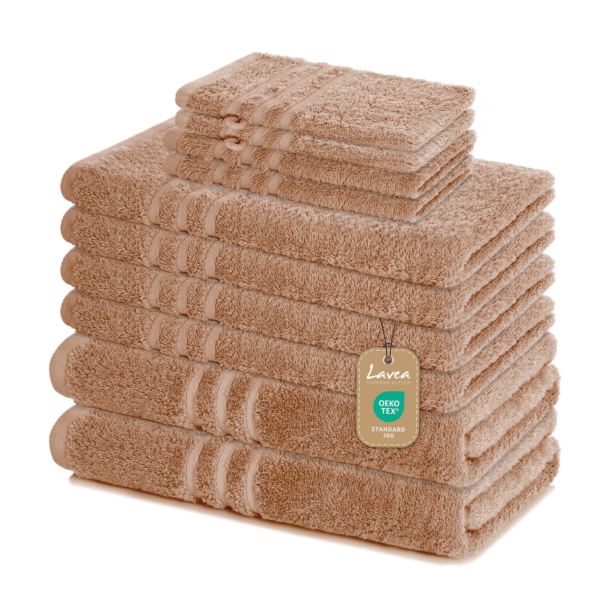 Lavea Handtuch Set Elena, Duschtücher, Handtücher, Gästetücher, Waschhandschuhe, 100% Baumwolle (Set, 10-St), Frottierserie, weich & saugstark, pflegeleicht, 500 g/m² Frottier